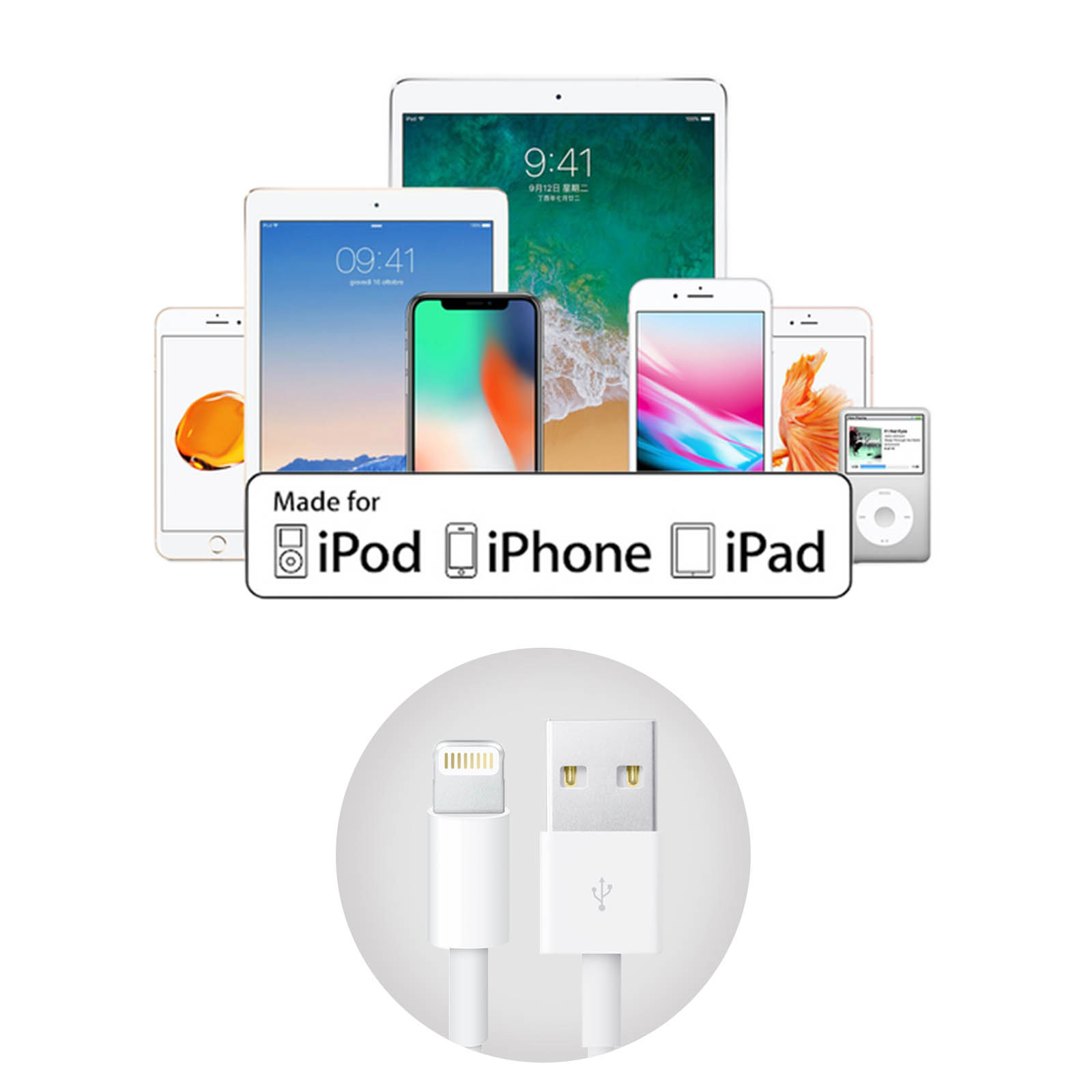 Cable Conector Lightning / USB Apple MD818ZM/A para iPhone, iPad, iPod -  Blanco