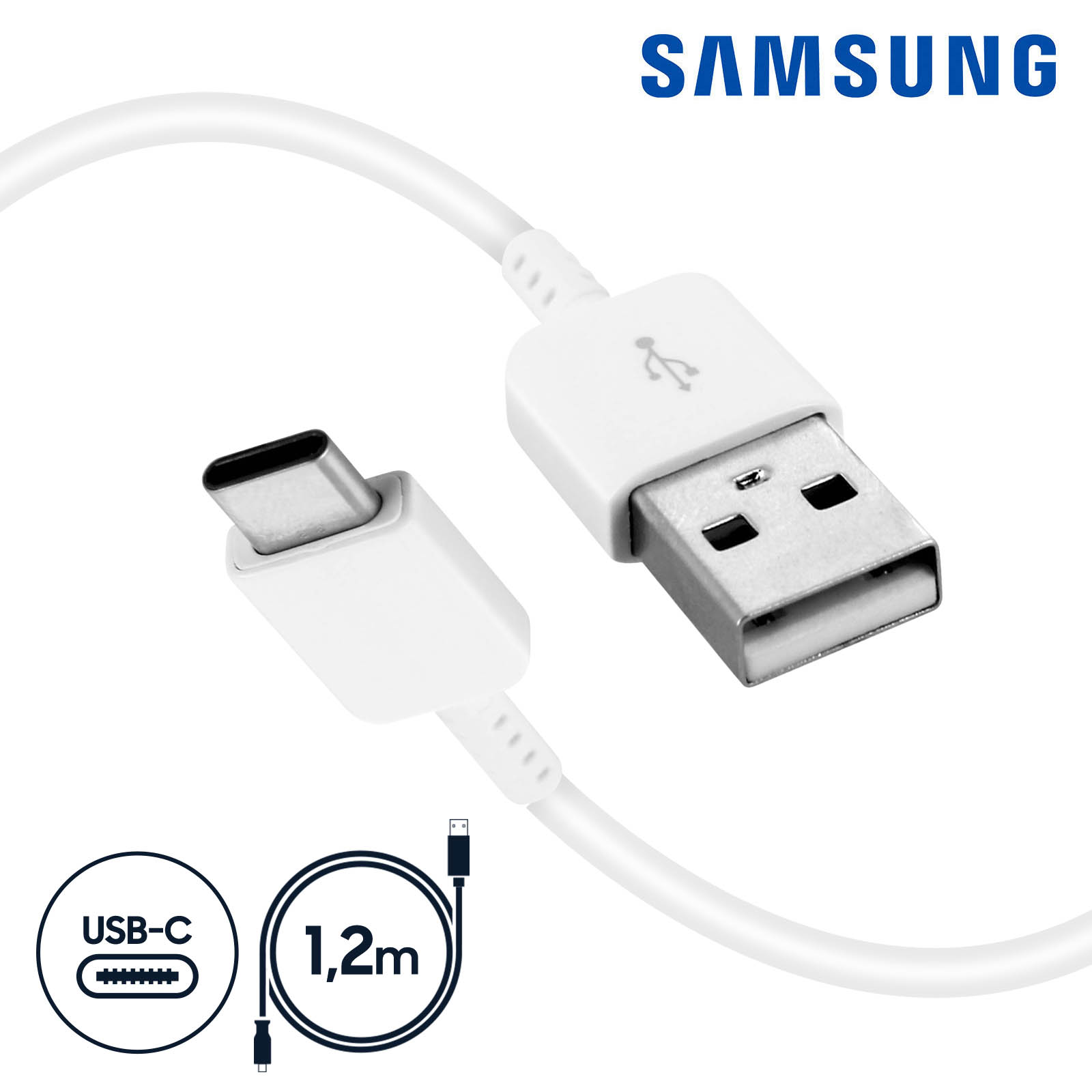 Cable USB-C pour Samsung A22 4G - A22 5G - A03S - Cable chargeur Type USB-C  Blanc 1 Mètre Phonillico®