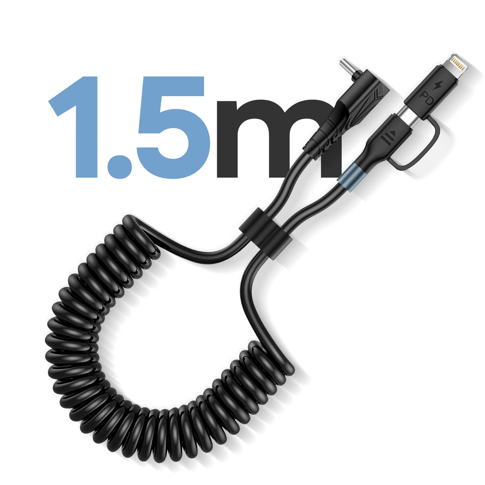 Câble de chargeur iPhone spiralé pour voiture (1,5 mètre), câble USB-C  spiralé