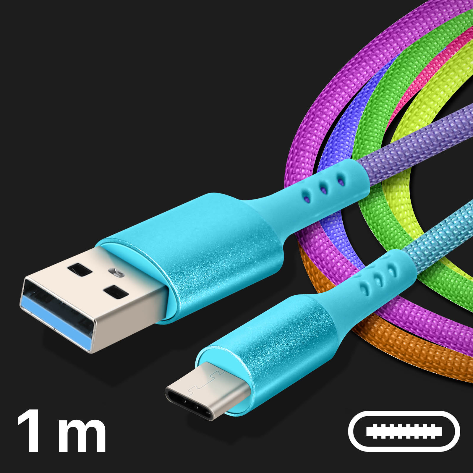 Câble Charge et Synchronisation embout USB Type C 1m, Rainbow - Multicolore  - Français