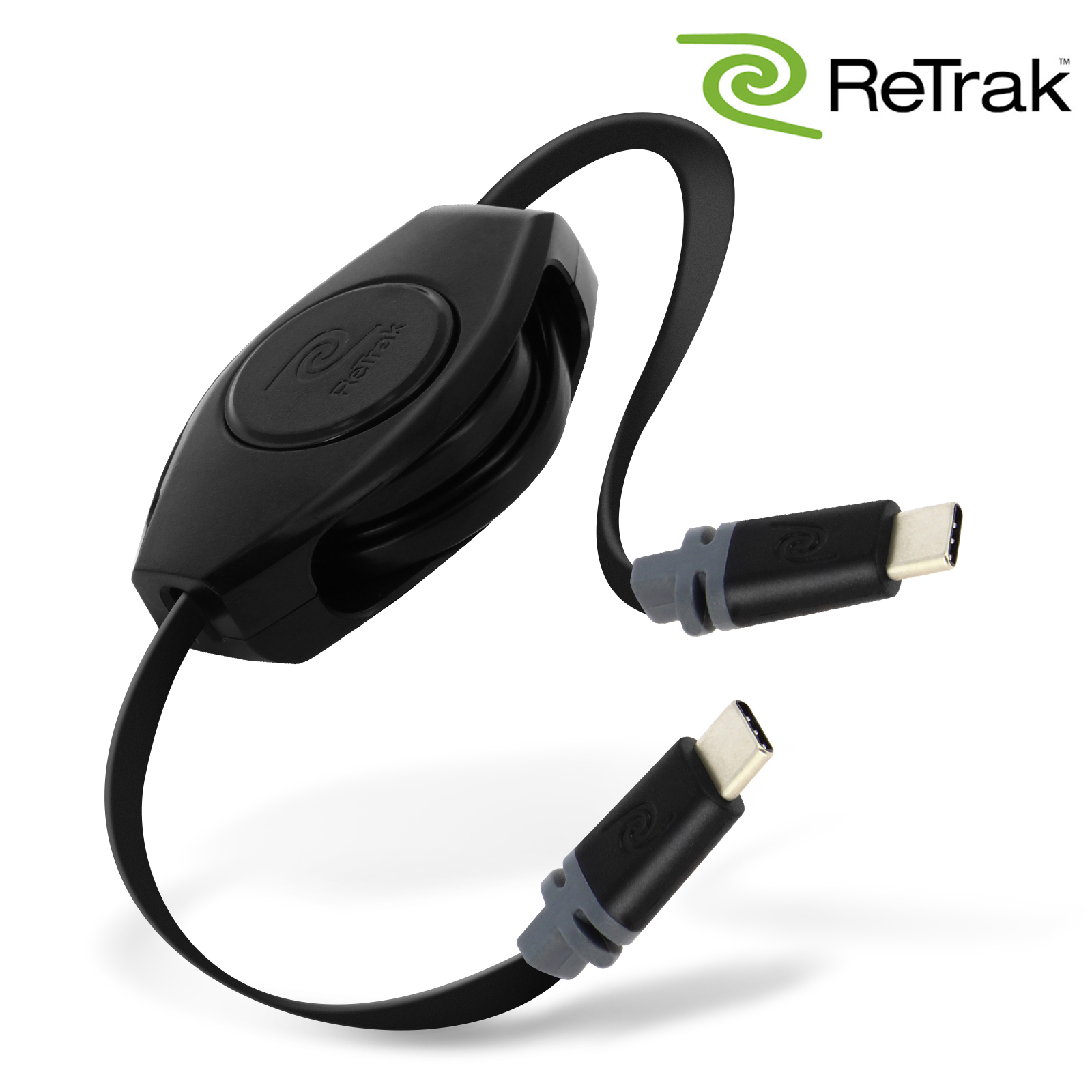 Câble USB C vers USB C Rétractable, Charge et Synchronisation, Retrak -  Noir - Français