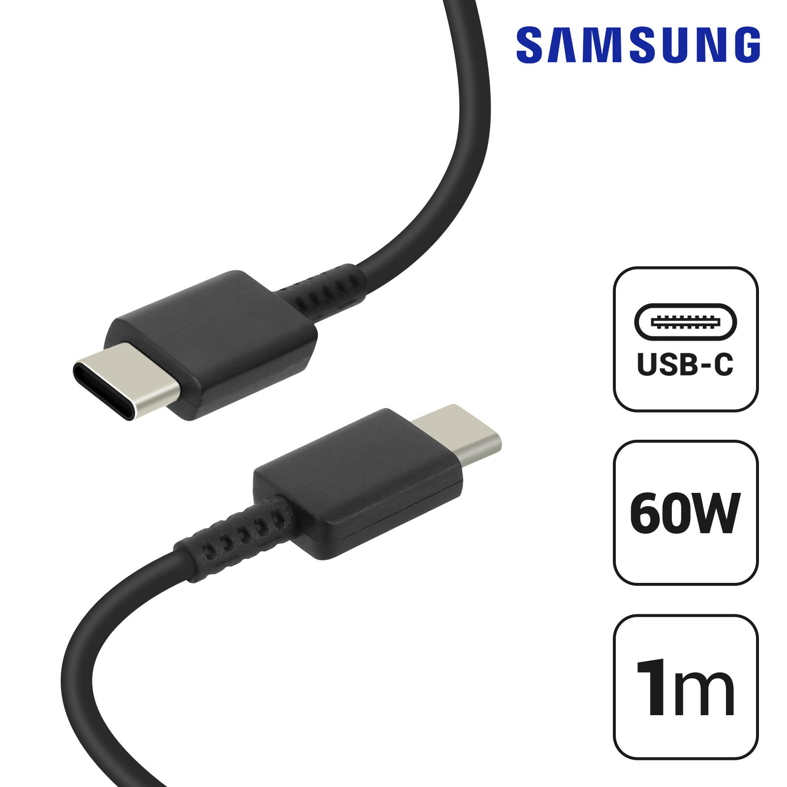 Câble USB C vers USB C Original Samsung, 60W Charge & Synchronisation, 1m -  Noir - Français