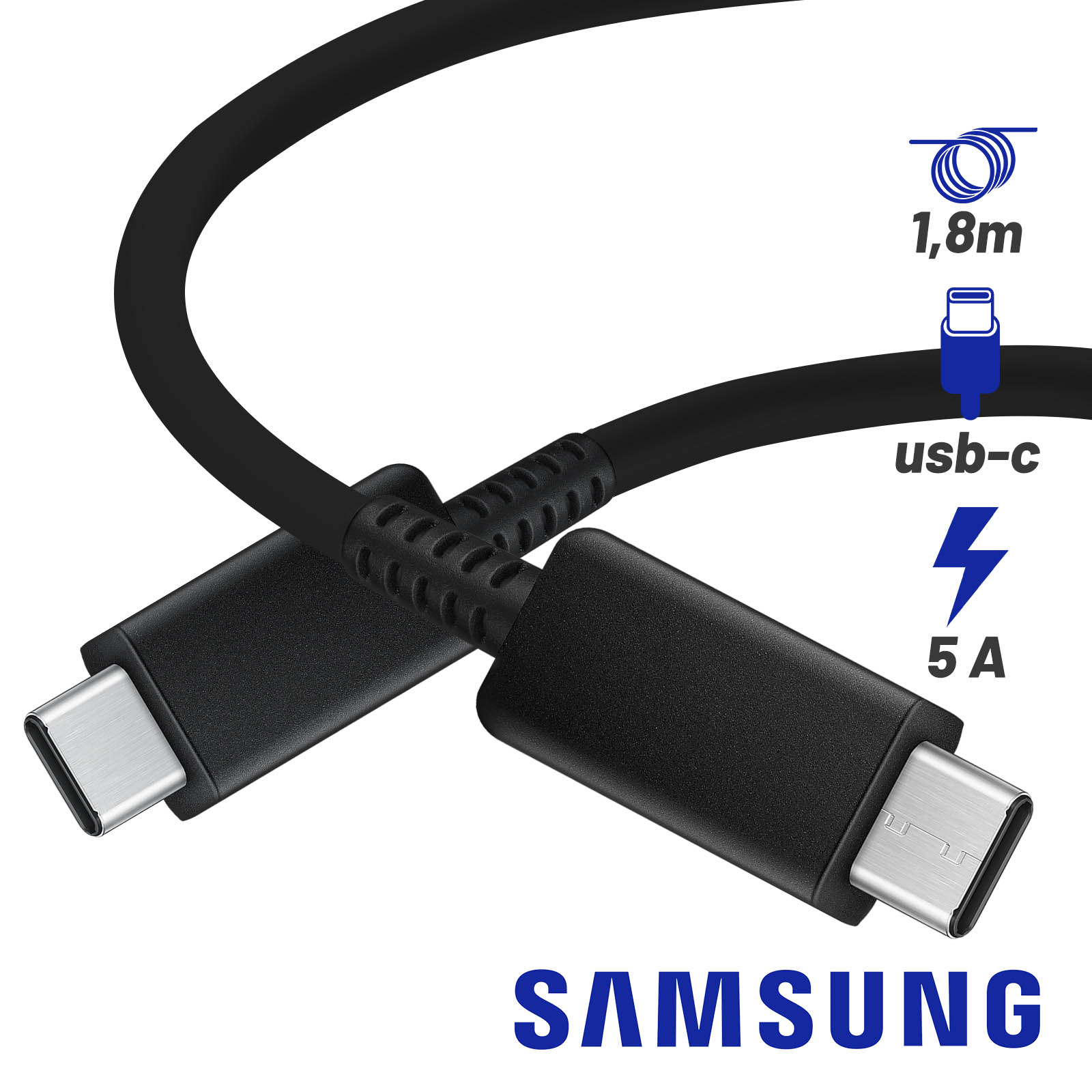 Cordon USB-C vers USB-C 1,8m Noir