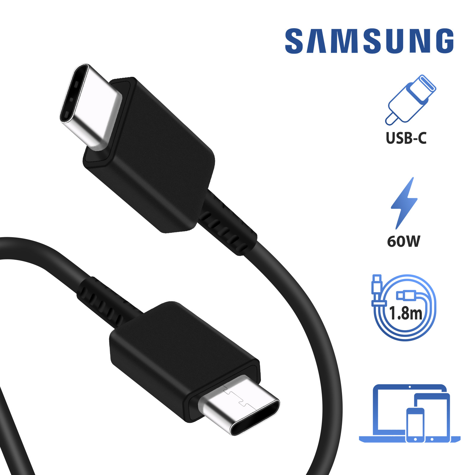 Samsung EP-DX310JB Câble USB-C vers USB-C 60 W Charge et synchronisation  1,8 m Noir