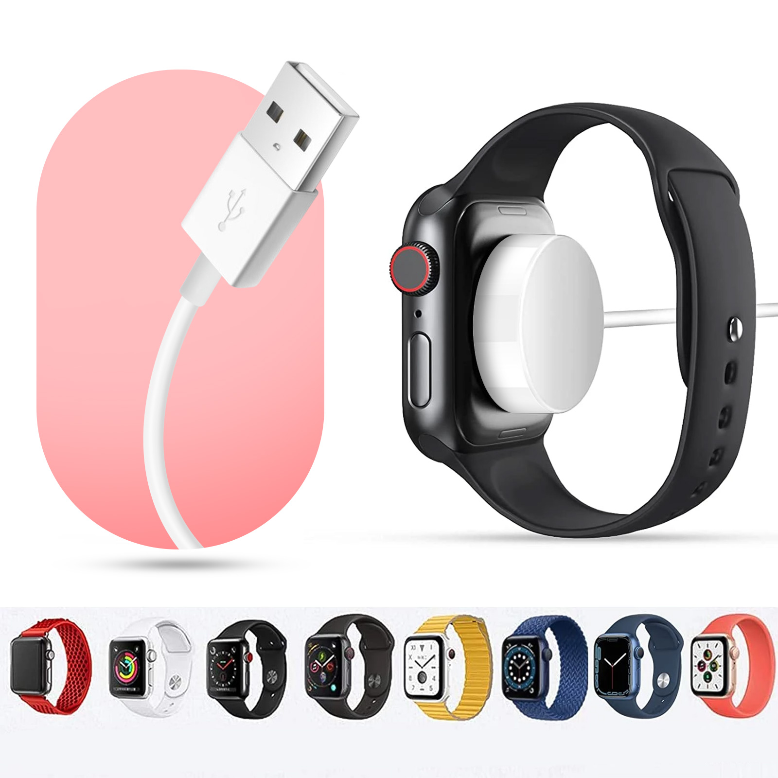 Chargeur Sans Fil Magnétique Apple Watch série 1, 2, 3, 4, 5, 6, SE, 7  Puissance 3W, Câble USB 1,2m Swissten - Blanc - Français