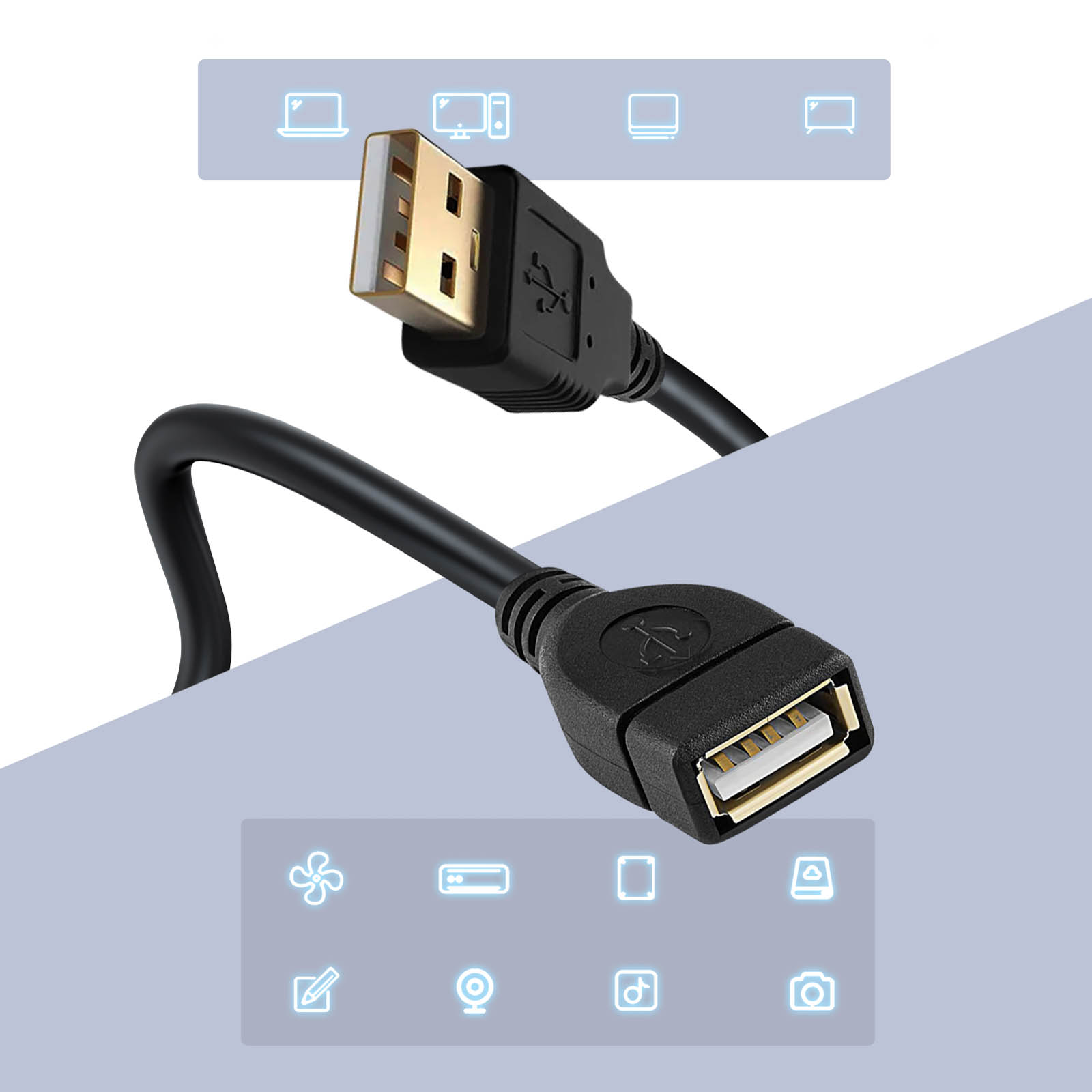 Alargador USB, Transferencia de Datos Rápida Cable de Extensión 5m
