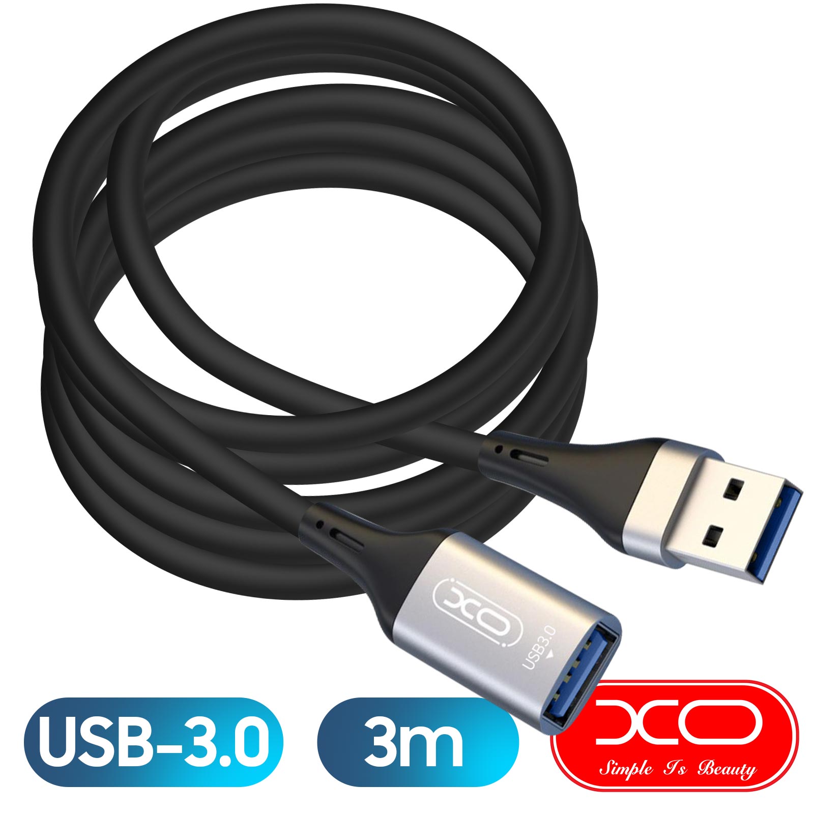 Rallonge USB 3.0 Charge et Transfert de données Câble d'Extension 3m, XO -  Noir