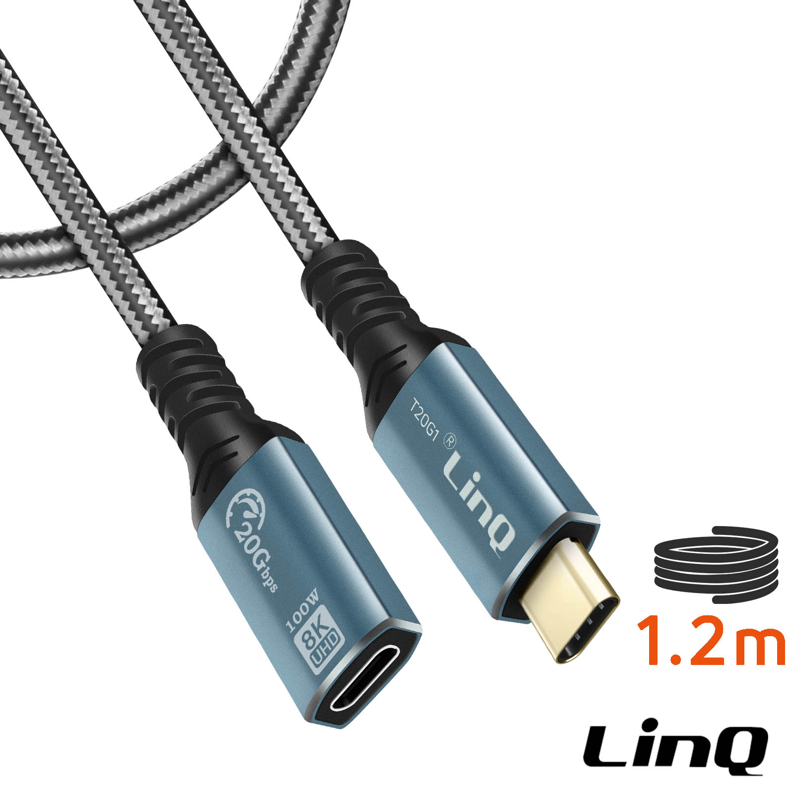 Prolunga USB-C 1 metro e 20, ricarica 100W risoluzione 8K trasferimento  20Gbps - LinQ - Italiano