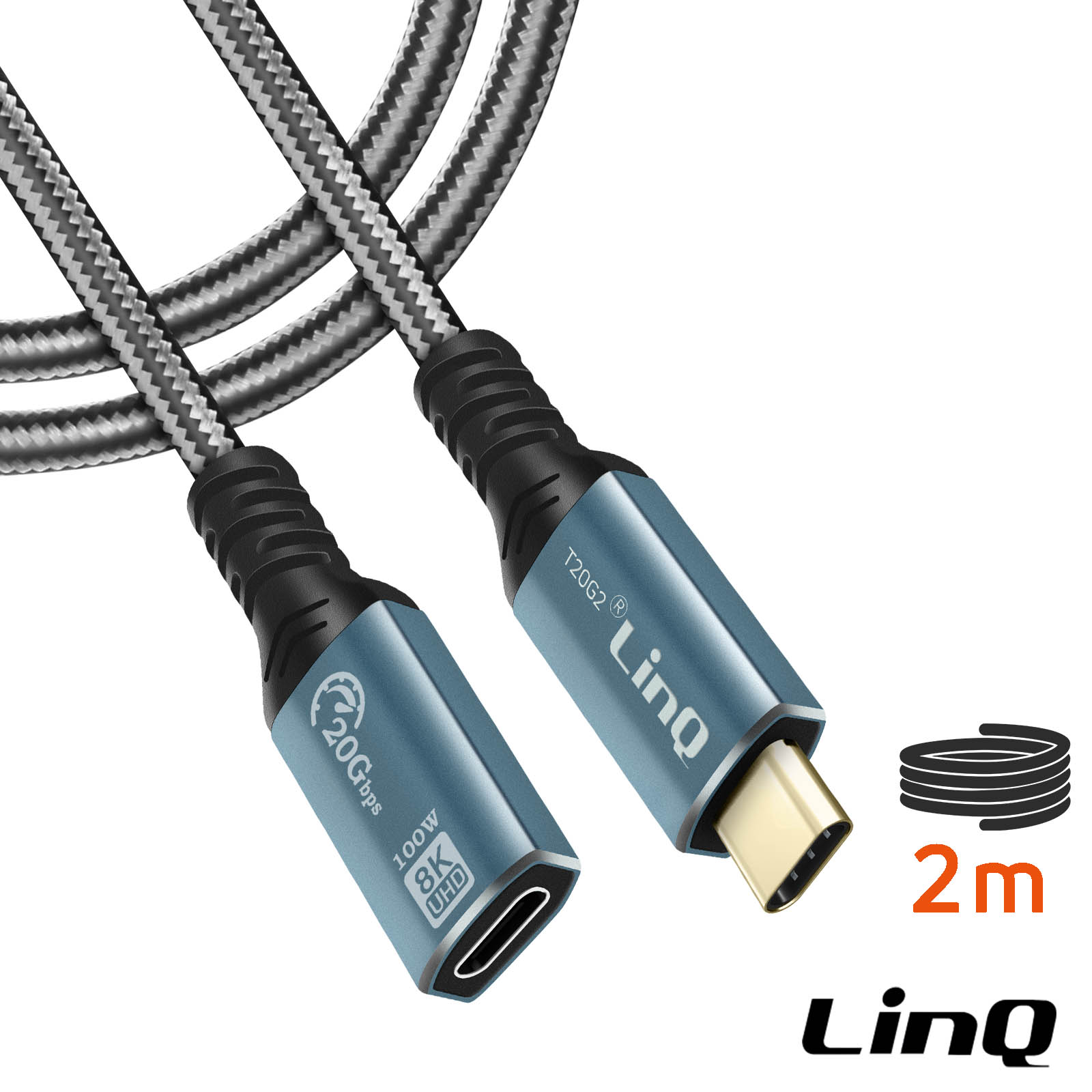 Prolunga USB-C 2 metri, ricarica 100W risoluzione 8K trasferimento 20Gbps -  LinQ - Italiano