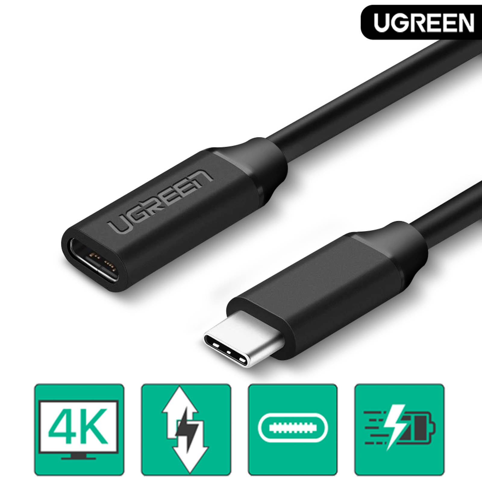 Câble d'extension USB Type C mâle vers USB type C femelle 3.1 / Thunderbolt  3, Rallonge 50 cm, Ugreen - Noir - Français