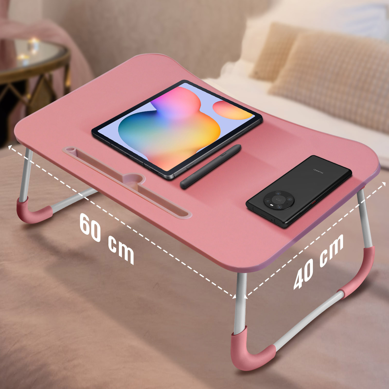 Table pour Ordinateur Portable Lapdesk - Support pour Ordinateur Portable -  Table de lit Pliable pour la Lecture ou Le Petit déjeuner - pour lit et  canapé (60 x 40 cm) en