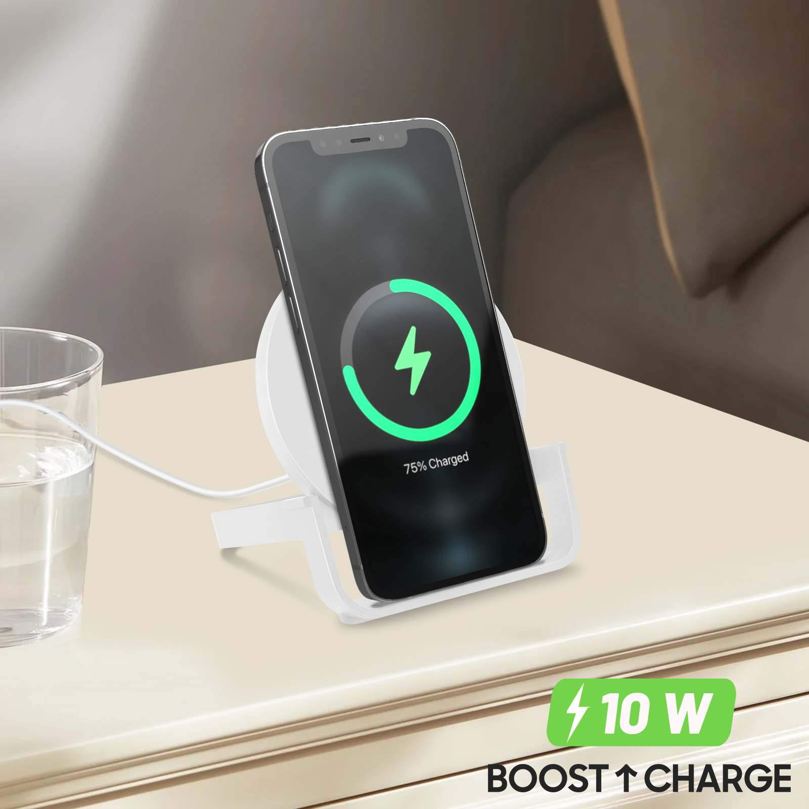 Chargeur sans fil Android iOS Blanc Charge rapide induction