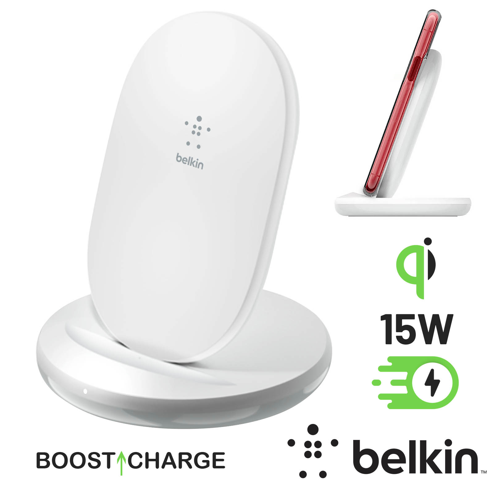 Chargeur Sans Fil QI 15W + Chargeur Secteur 24W, Fonction support Belkin -  Blanc - Français