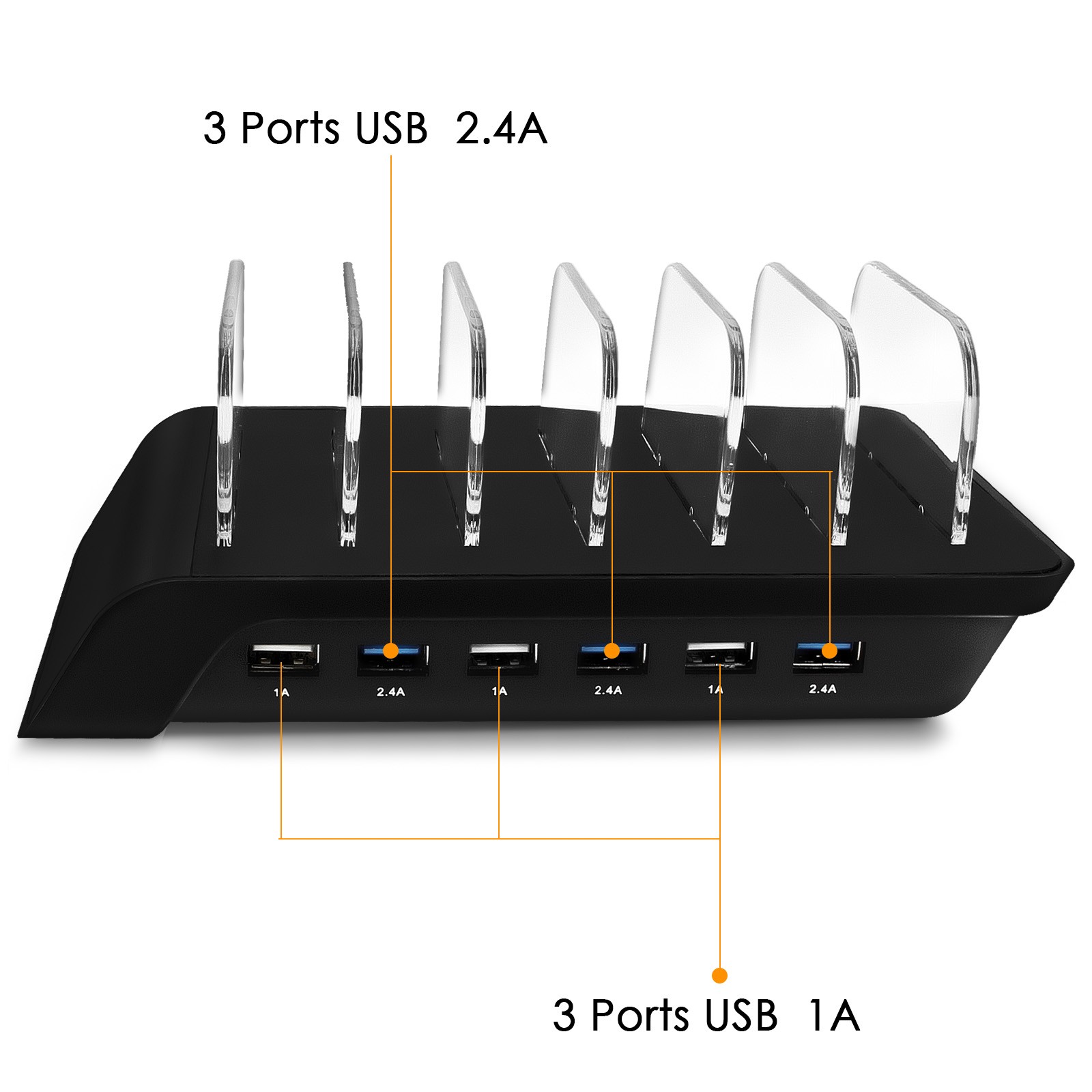 Estación de carga multidispositivo USB de 6 puertos con 3x2.4A y