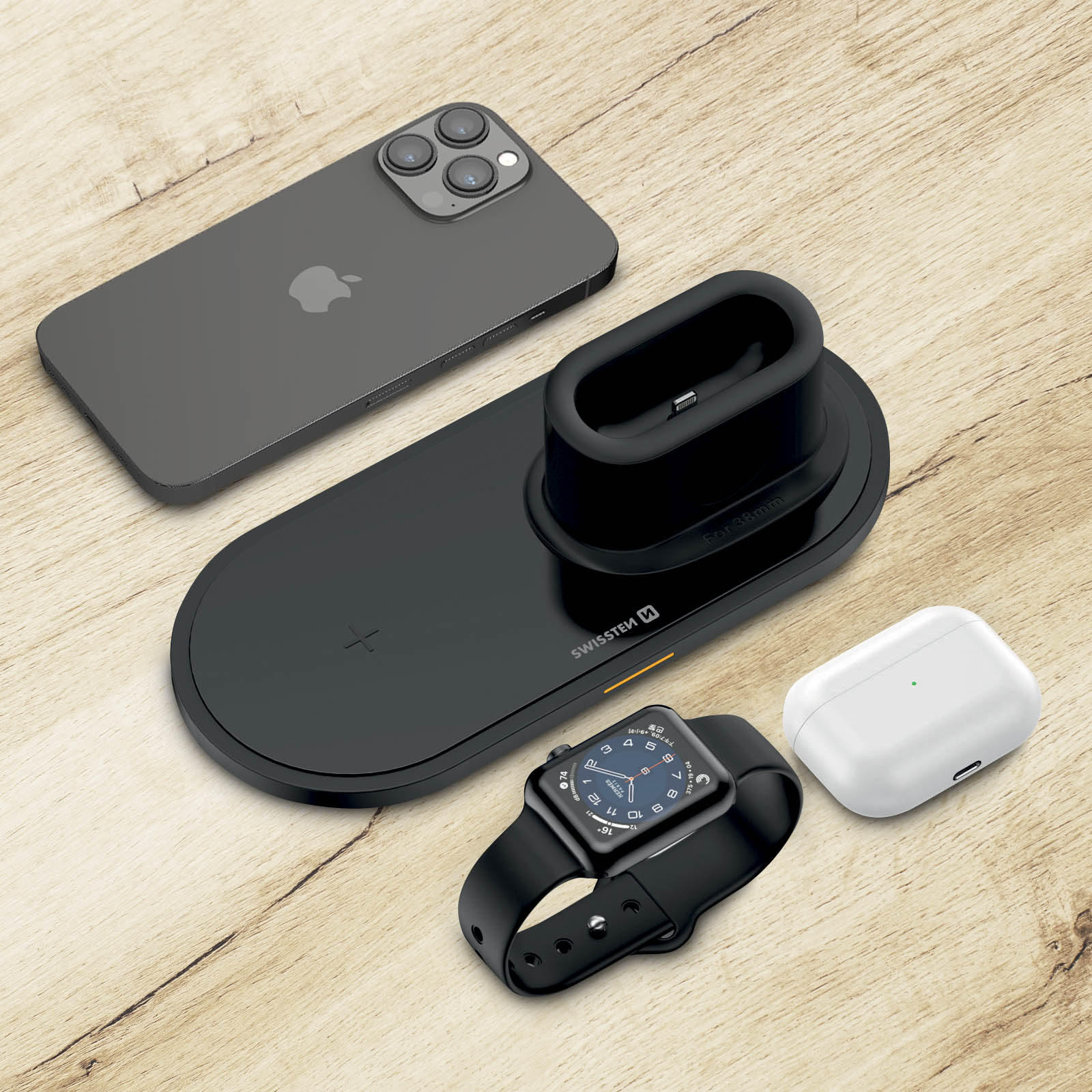 Station de chargement sans fil 3 en 1 pour iPhone, Apple Watch, AirPods -  coloris noir, Chargeurs à induction Qi