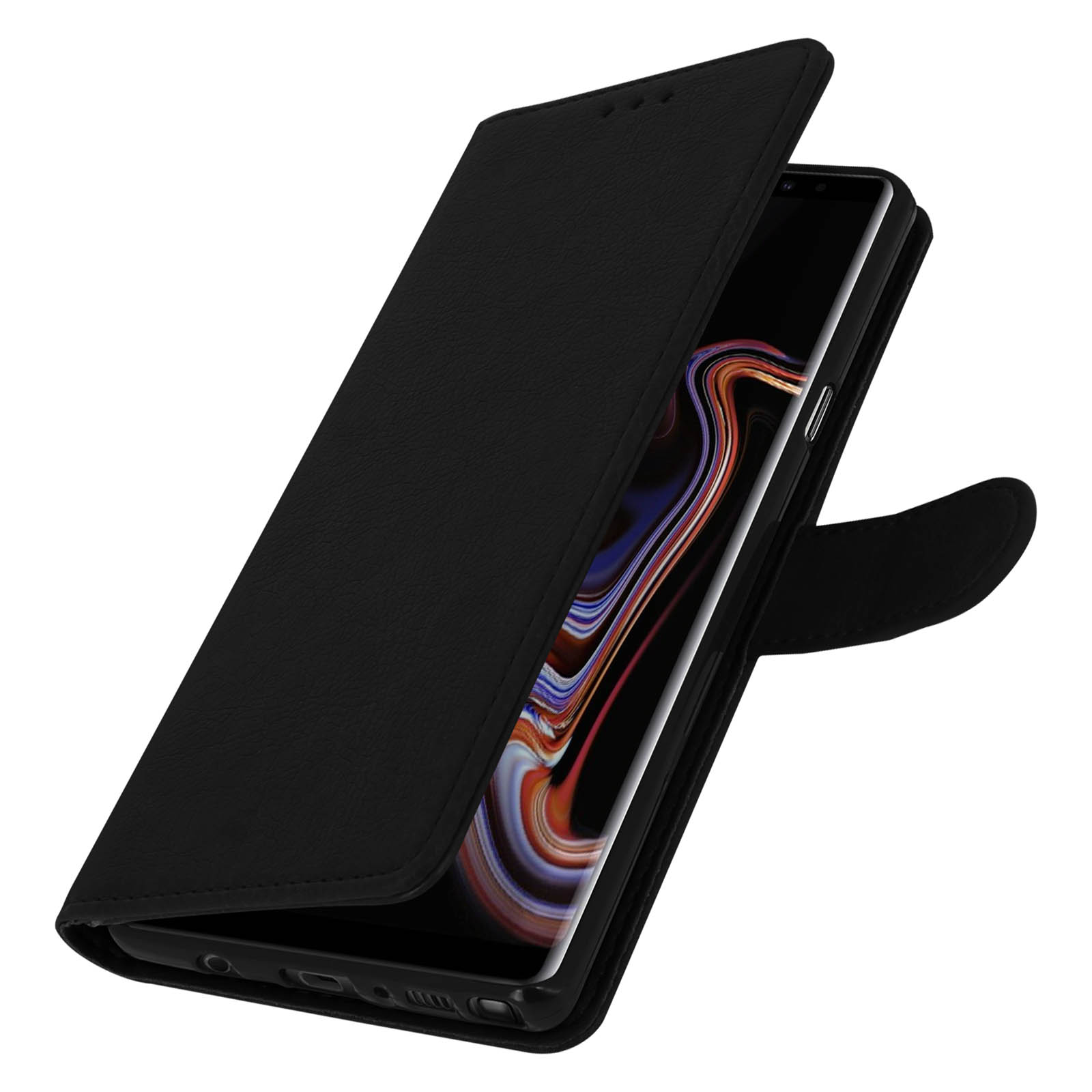 Housse Portefeuille avec Support Video aspect Craquele Noir p. Samsung Galaxy Note 9 Francais