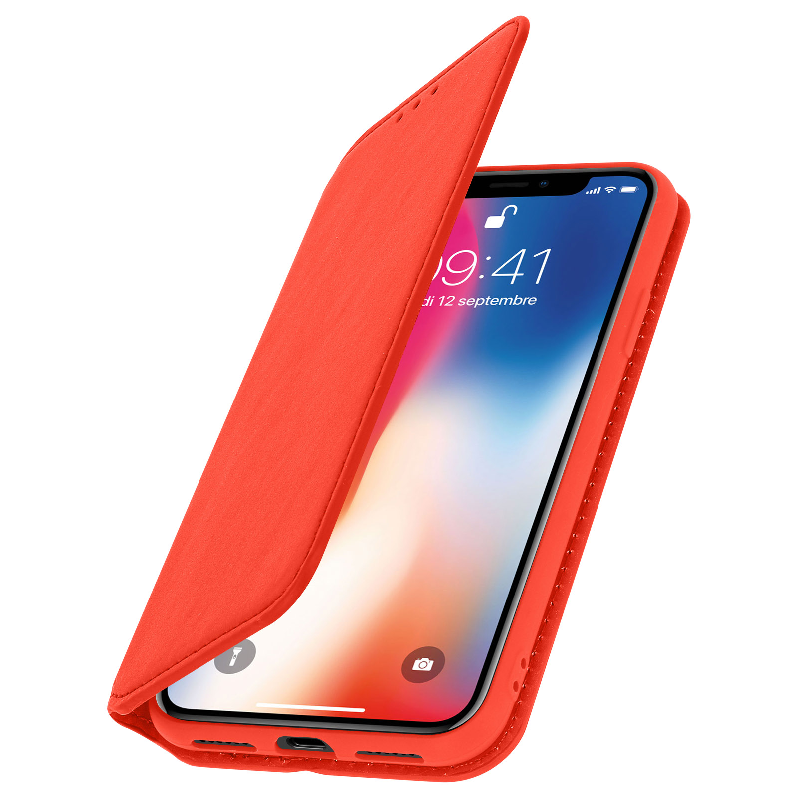 Etui Apple iPhone X XS Porte cartes et Support video Clapet Aimante Rouge Francais