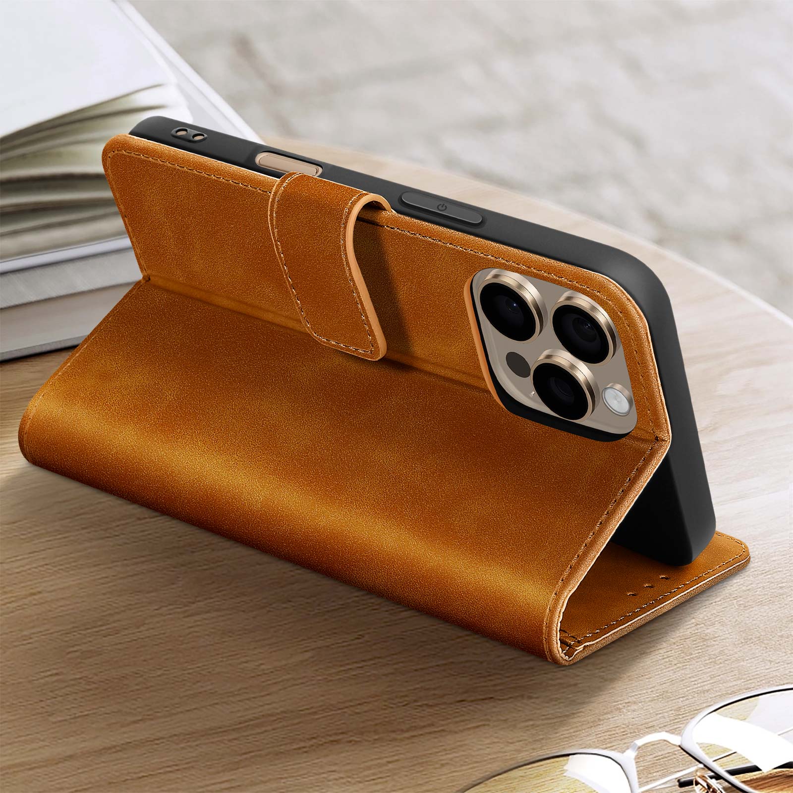 Housse Portefeuille IPhone 15 Pro Avec Cordon - Porte-Cartes & Fermeture Éclair - Noir - Étui Femme - 8