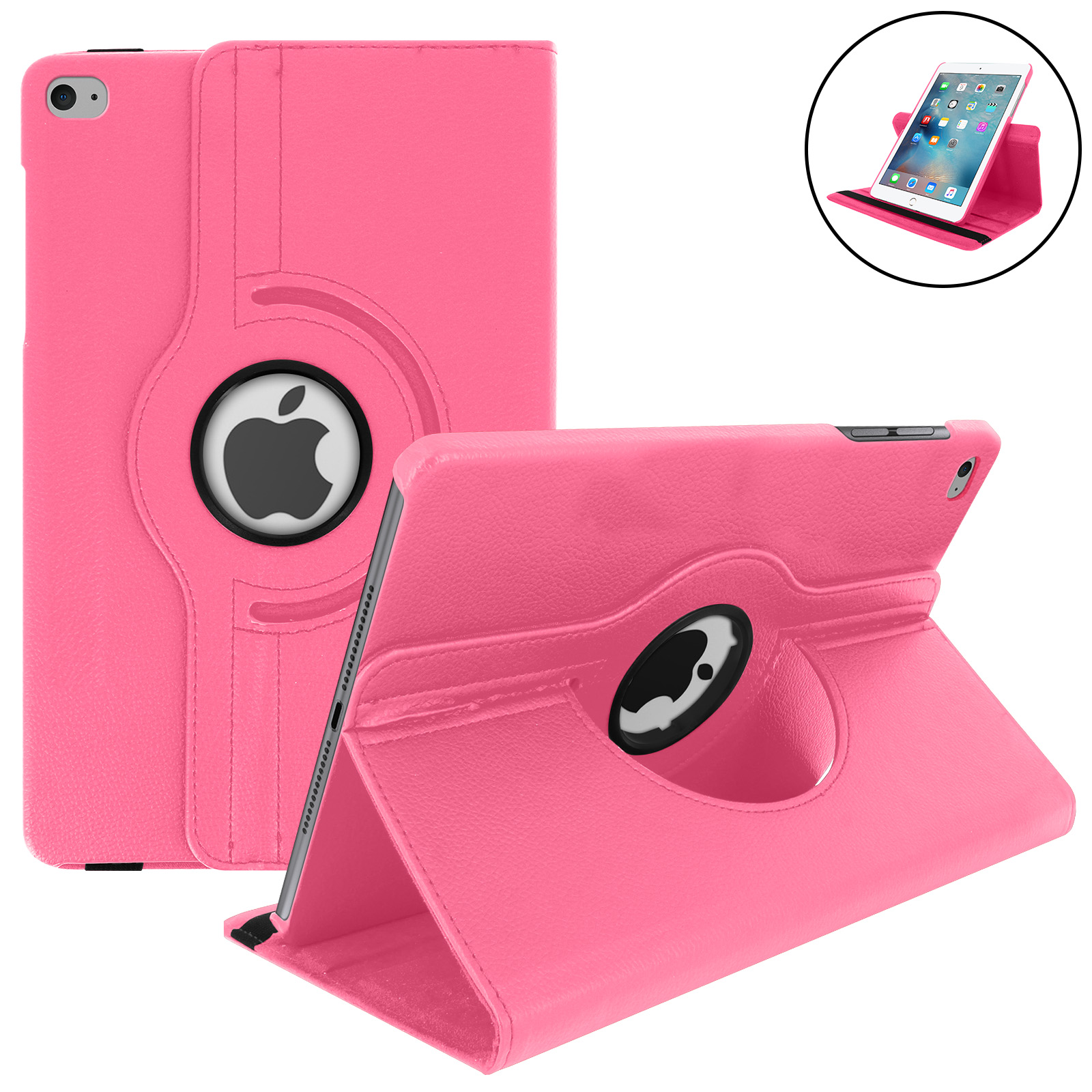 Étui iPad Mini 4 / 5 Clapet Support Rotatif 360°, Portait / Paysage - Rose  - Français