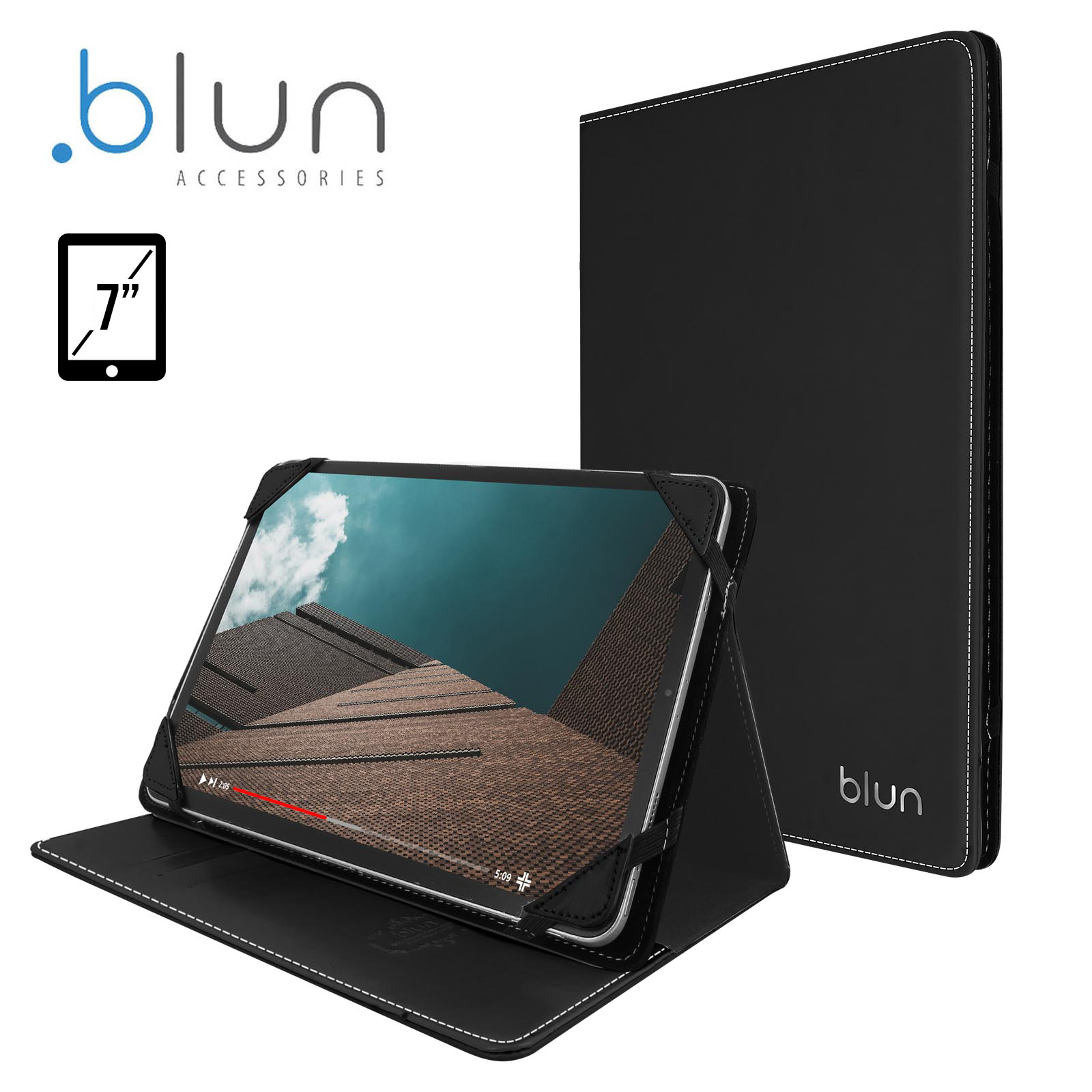 Blun Custodia universale Tablet 7 pollici scomparti Portacarte Supporto Video nera Nero
