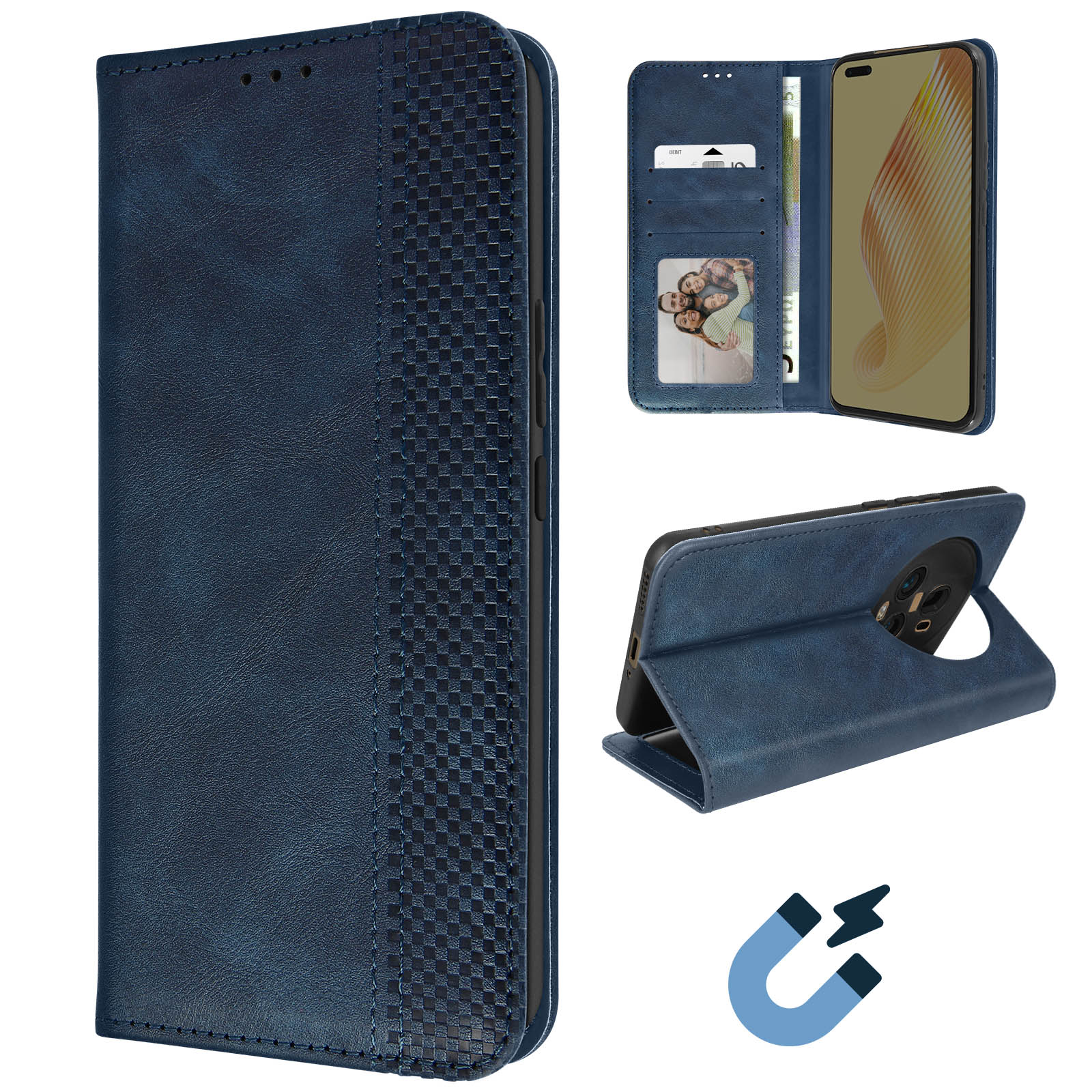 Custodia per Honor Magic 5 Pro, con copertina magnetica, porta-carte e  funzione supporto – blu - Italiano