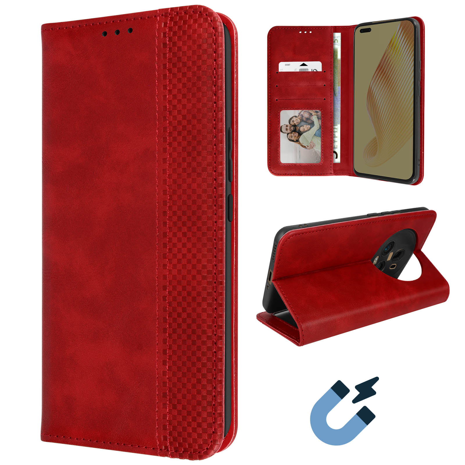 Custodia per Honor Magic 5 Pro, con copertina magnetica, porta-carte e  funzione supporto – rossa - Italiano