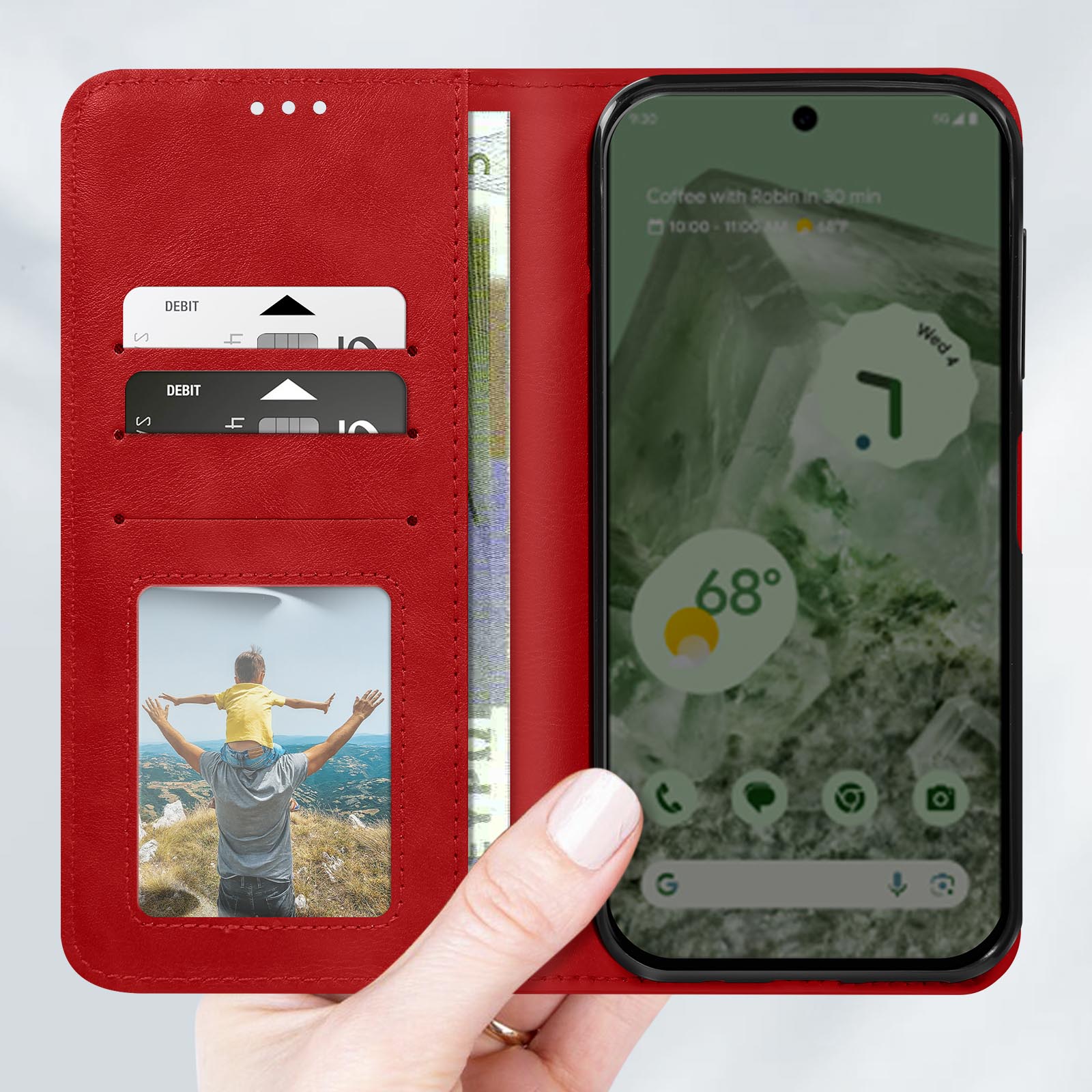 Avizar Funda Tarjetera con Soporte para Video Roja para Google Pixel 7