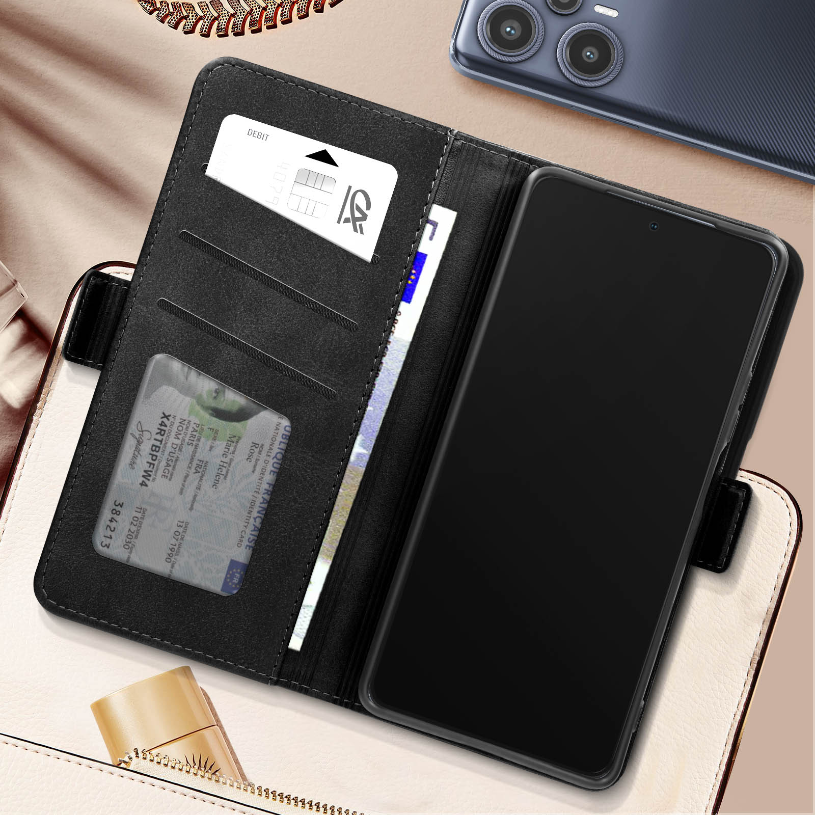 Xiaomi Poco F5 Flip Case Wallet - Funda de cuero con funda tipo billetera