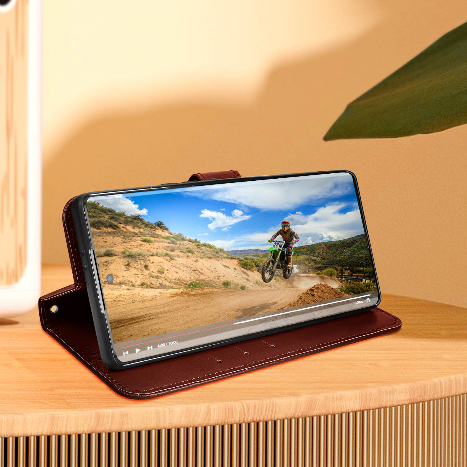 Pochette Honor Magic 5 Lite 5G effet croisillons, support vidéo avec  dragonne - Marron - Français