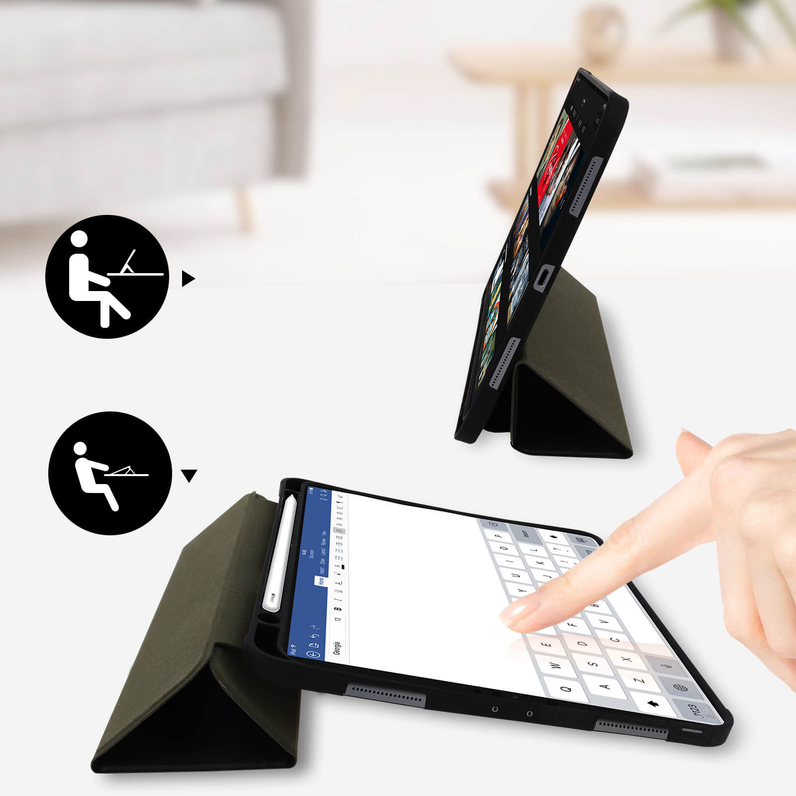 Housse Etui Noir pour Apple iPad Pro 11 2021 Coque avec Support