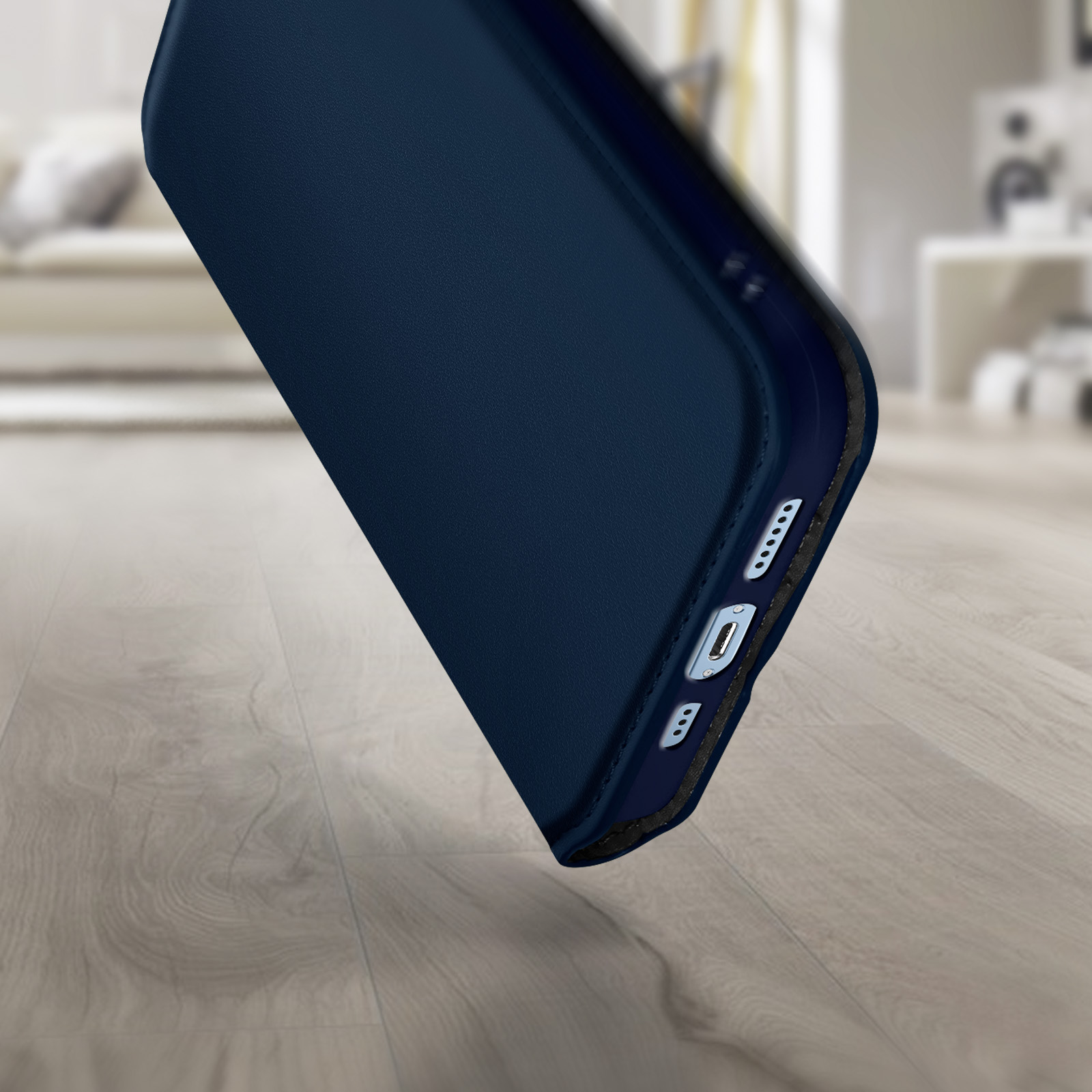 Étui iPhone 13 Mini, Porte-cartes, Support vidéo et Clapet Magnétique -  Bleu Nuit - Français
