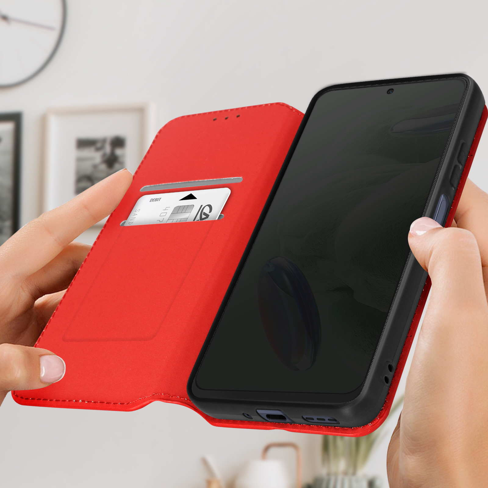 Étui Xiaomi Redmi Note 12 5G porte-carte avec support vidéo et clapet  magnétique Rouge - Français