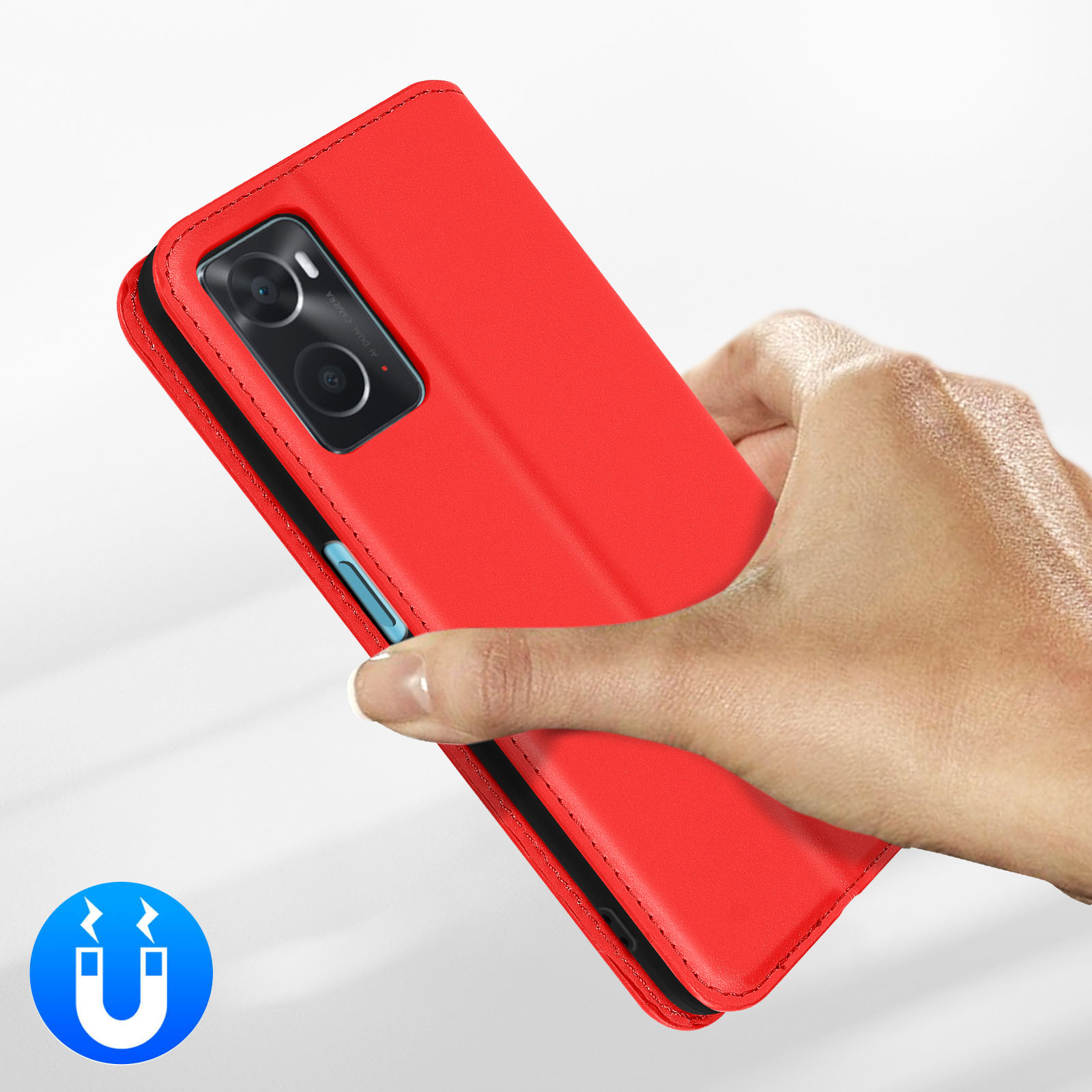 Funda para Realme 9i , Oppo A76 , Oppo A96 con tarjetero y portavideos,  cierre magnético - roja - Spain