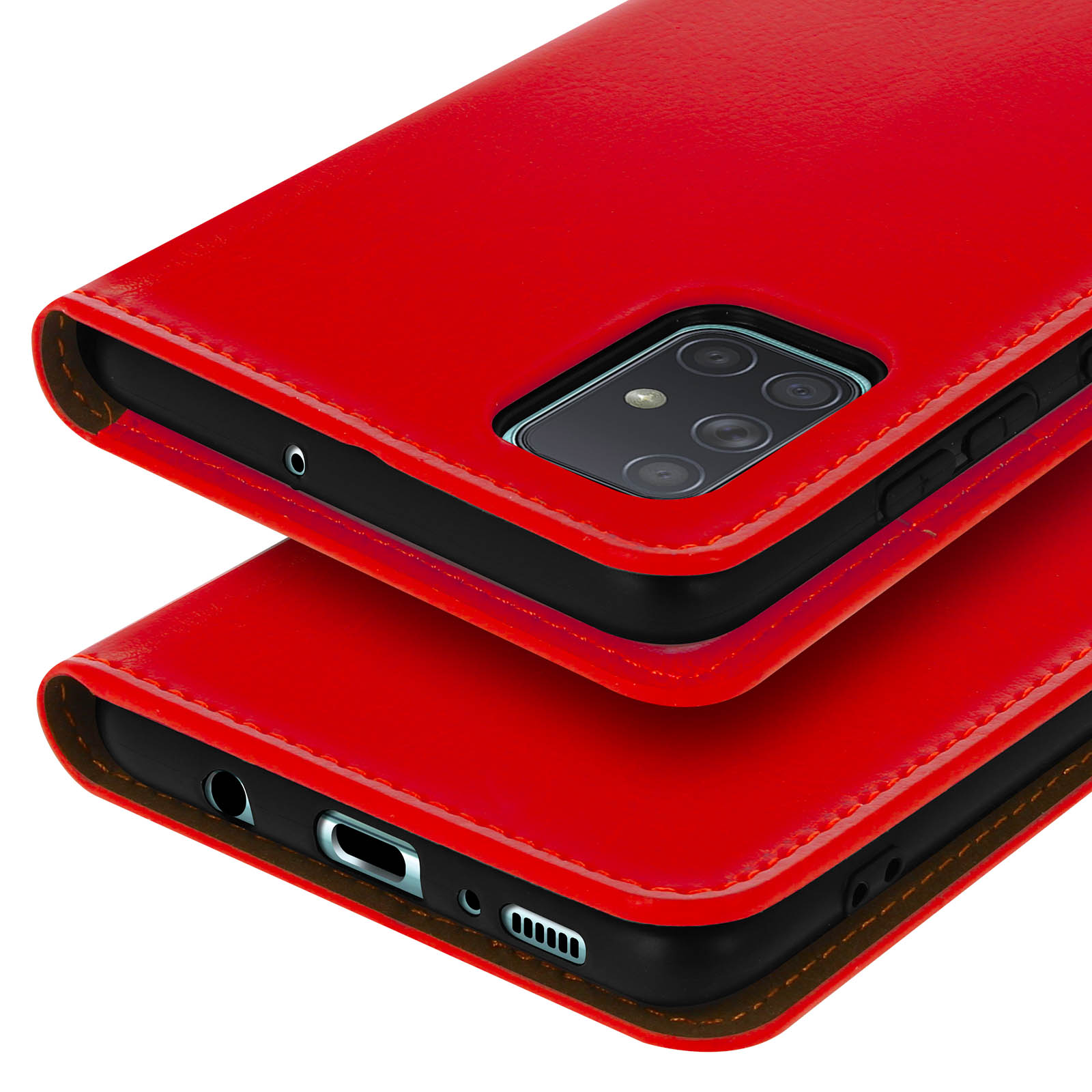 Verre trempé+Etui pour Samsung Galaxy A51 4G-M40S 6.5, Housse en Cuir PU,  Portefeuille Étui avec Fentes Cartes,Rouge et gris KTXXF