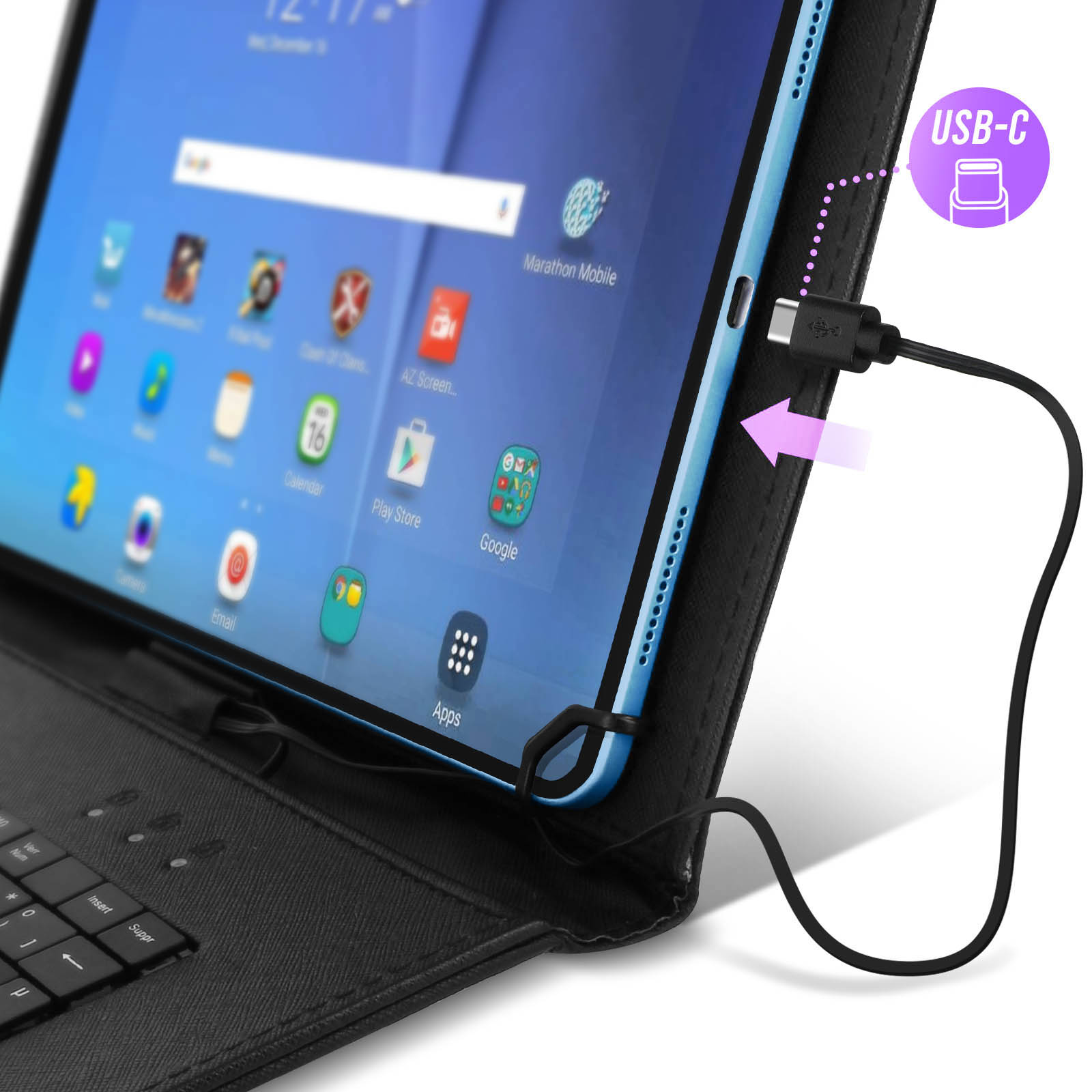 Étui Tablette 10'' avec Clavier AZERTY connecteur Micro-USB, Béquille  Support Intégré - Noir - Français