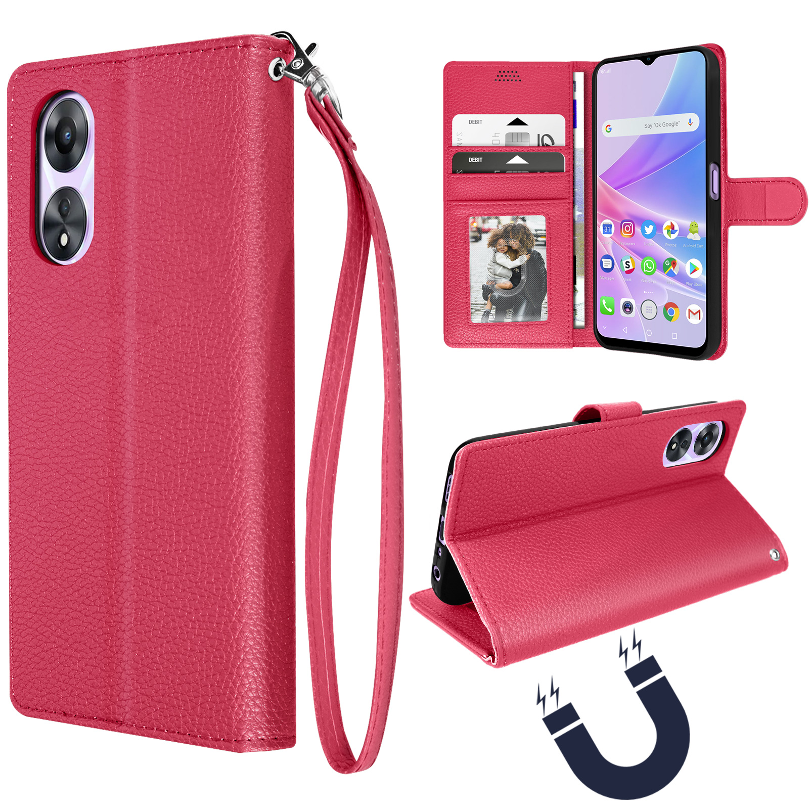 Para OPPO A38 / A18 Skin Feel Funda de cuero con tapa magnética para  teléfono (rojo rosa)