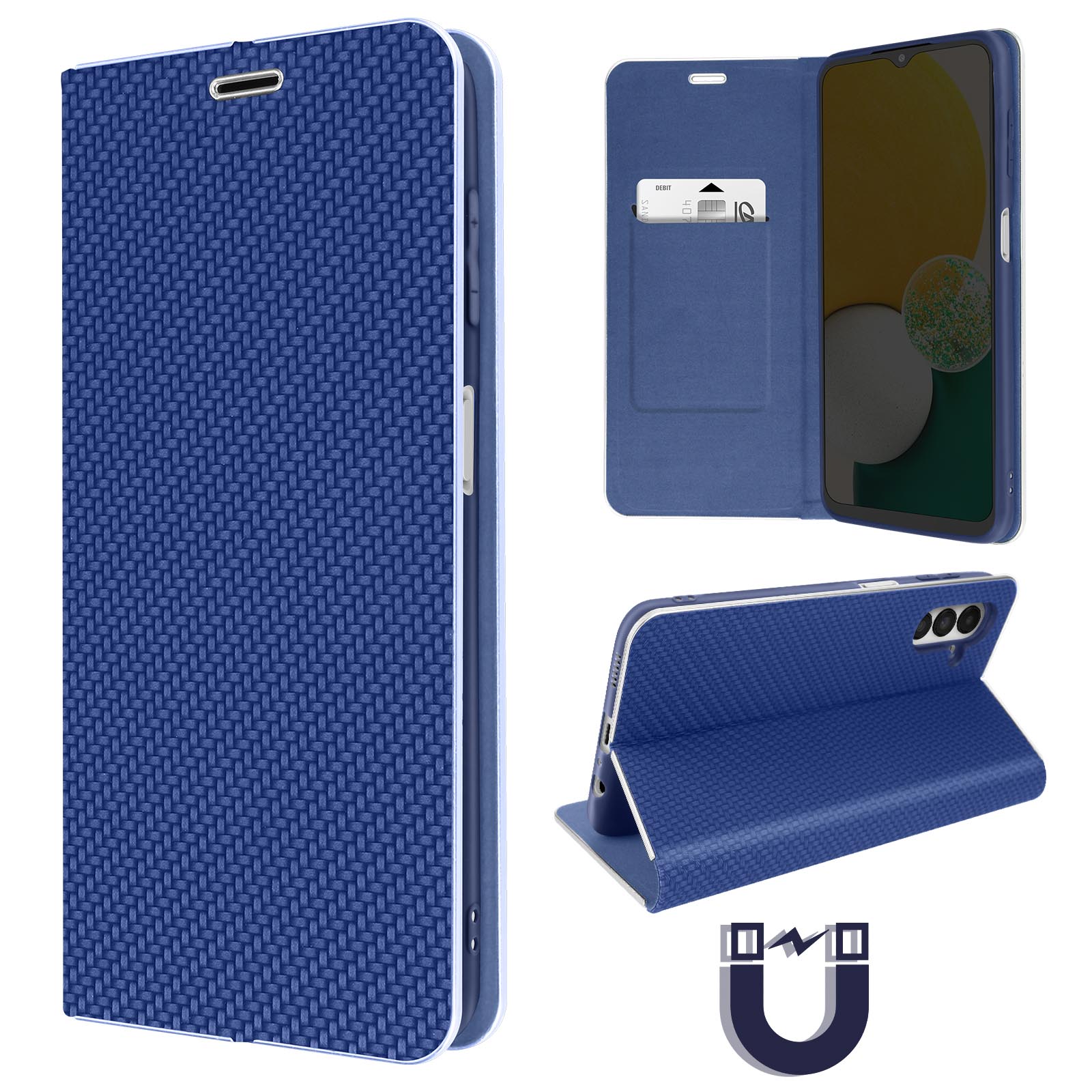Le Étui pour Samsung Galaxy A13 5G avec Protection d'Écran en Verre Trempé  et Étui à Ceinture en Anneau Métallique (Bleu) 