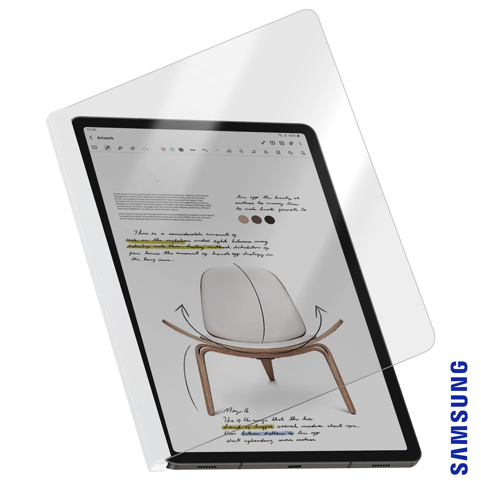 Protège Écran Officiel Samsung Tab S9 Plus, Clapet Magnétique Note Paper  Screen - Français