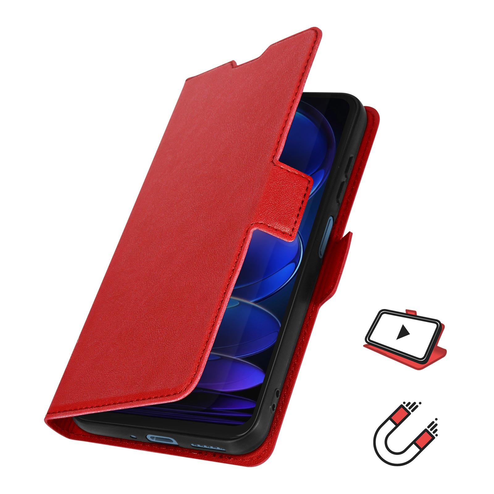 Étui Folio Xiaomi Redmi Note 12 5G et 4G, Protection Ultra-fine avec Double  Languette Magnétique - Rouge - Français