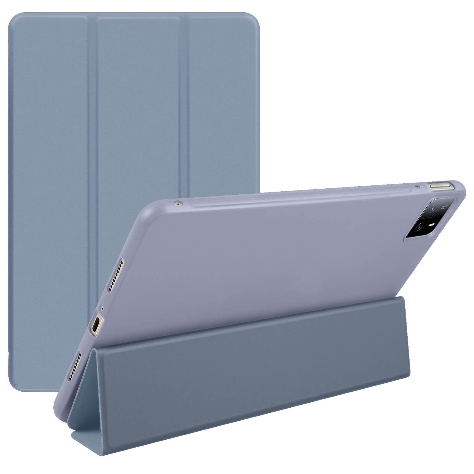 Étui Xiaomi Pad 6 et Pad 6 Pro, Trifold Support Vidéo / Clavier - Bleu Gris  - Français