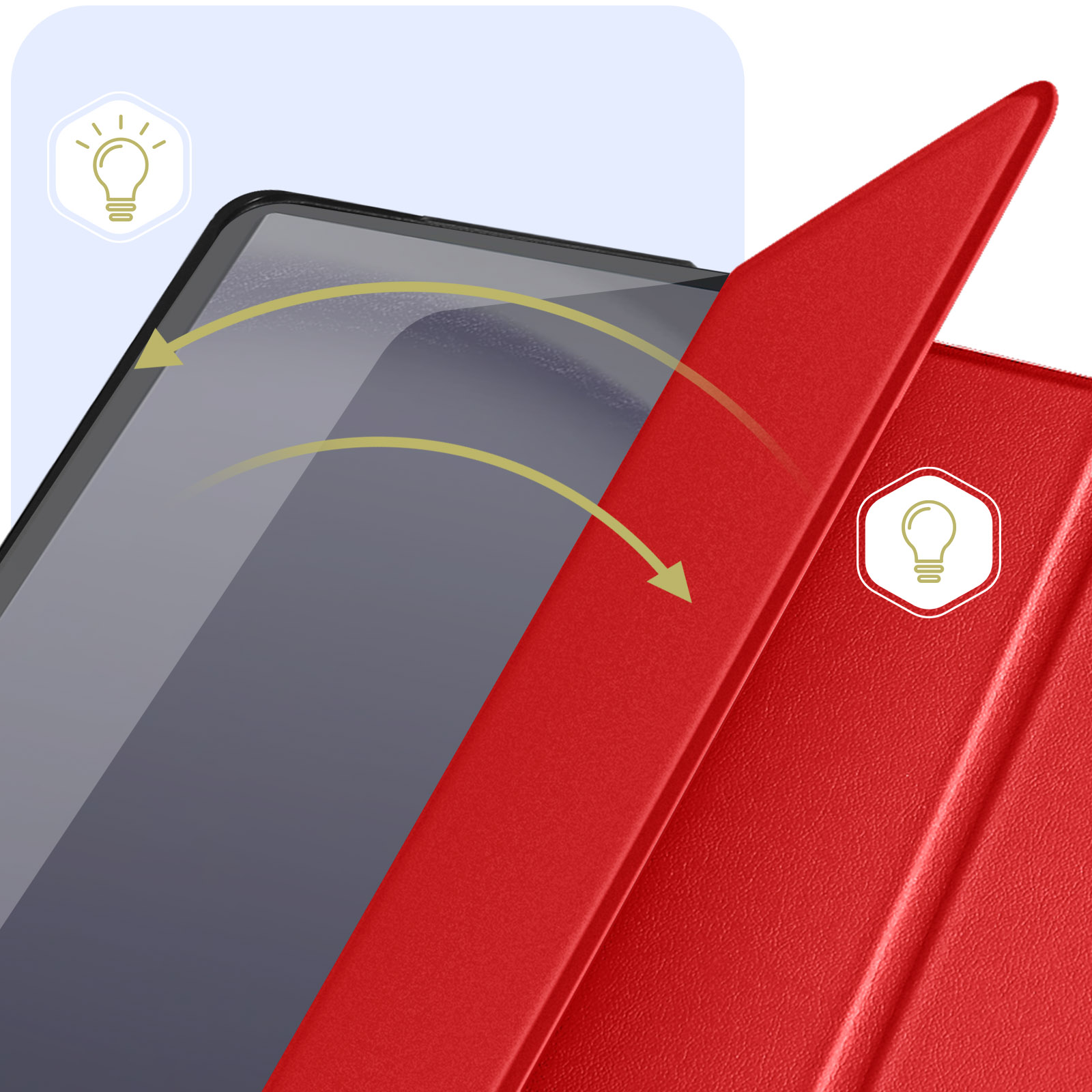 Étui Samsung Galaxy Tab A9, Clapet Support Rotatif portrait / paysage -  Rouge - Français