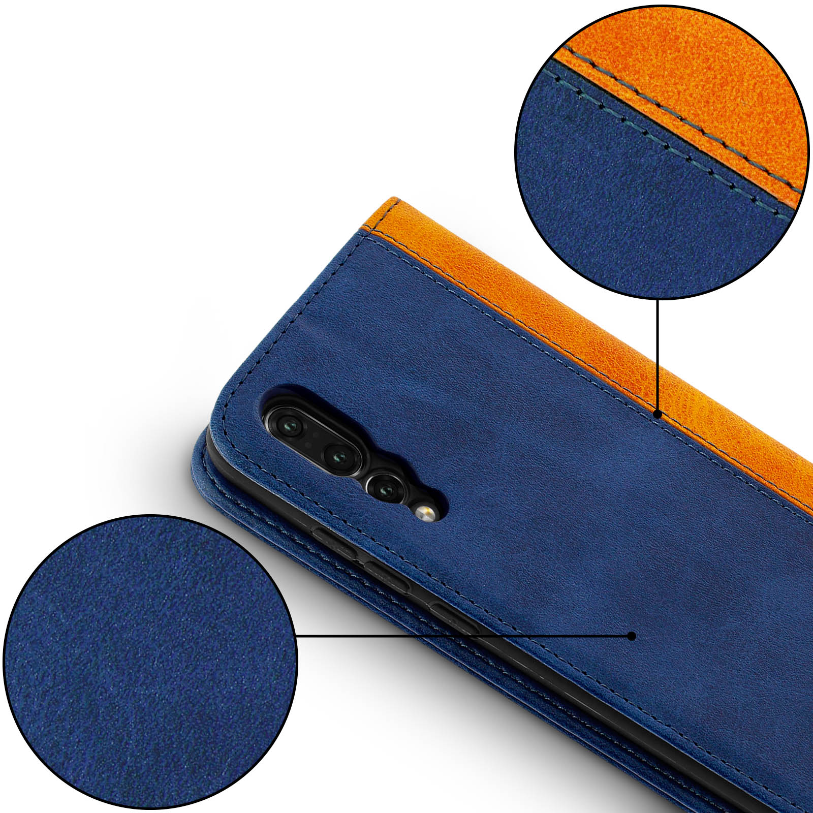 Funda cartera aspecto cuero Bicolor con F. Soporte – Azul oscuro para Huawei  P20 Pro - Spain