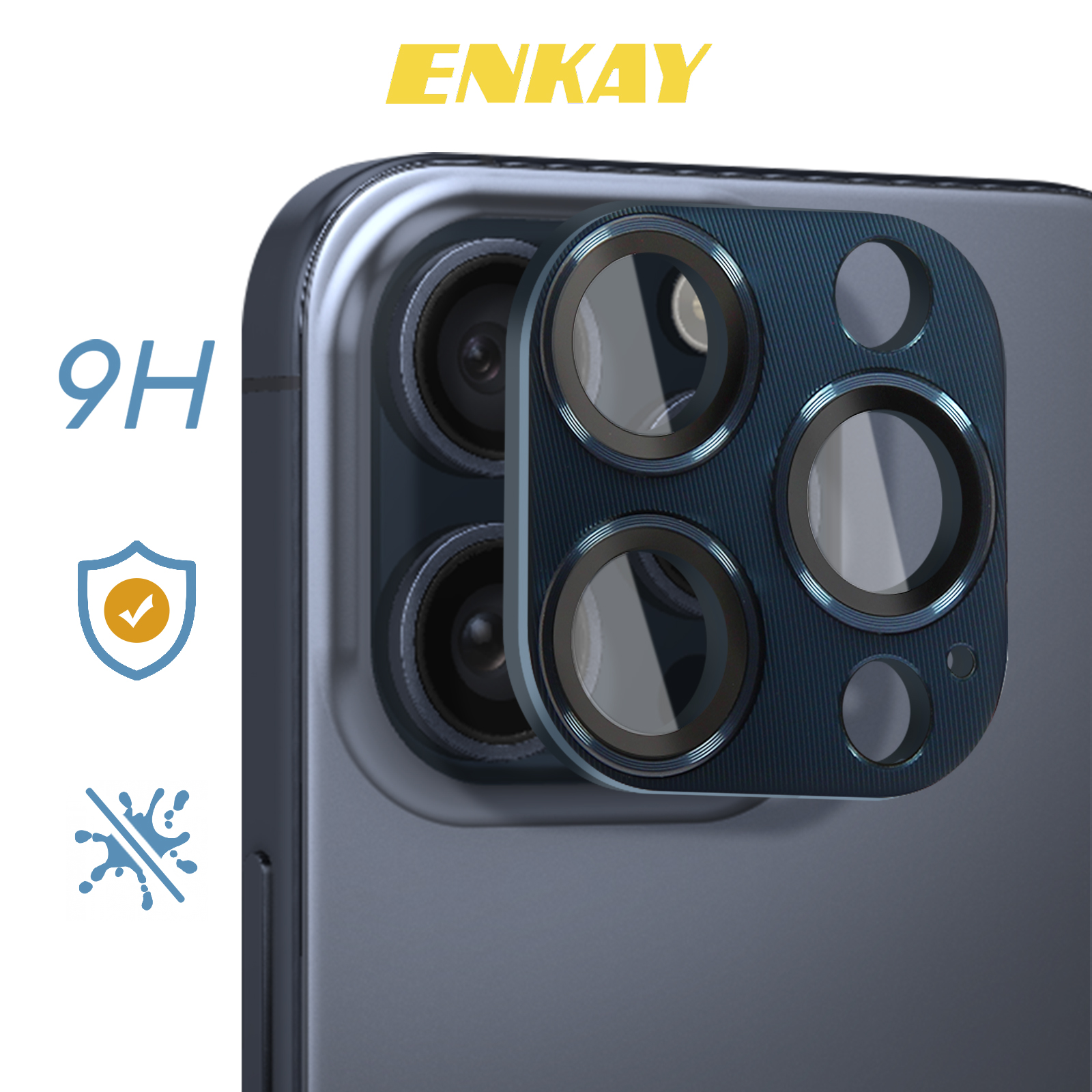 Verre Trempé Caméra pour iPhone 15 Pro et 15 Pro Max, Enkay - Bleu