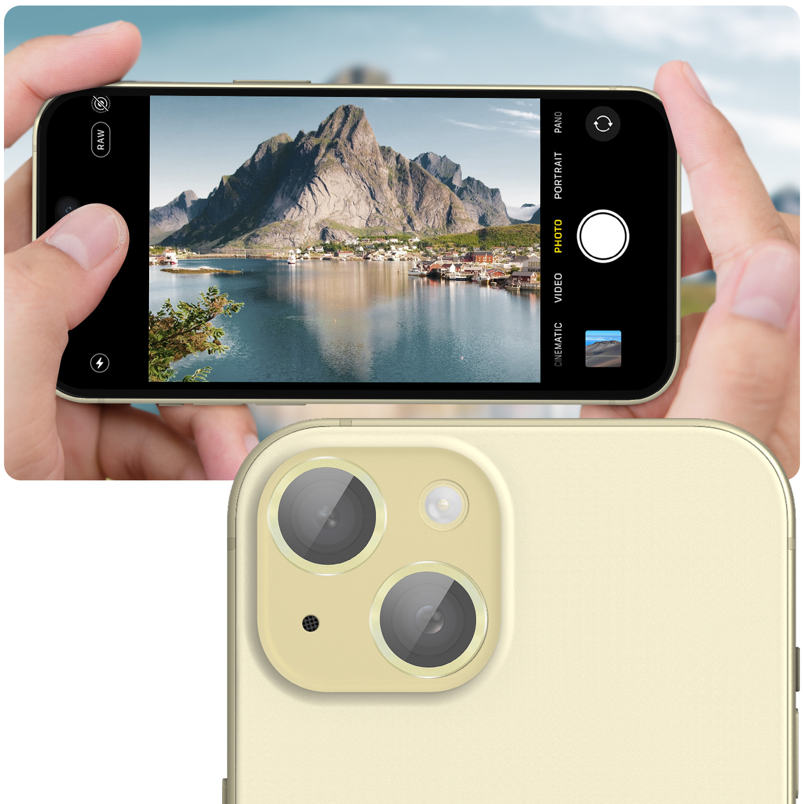 Verre Trempé Caméra iPhone 15 et 15 Plus, Enkay - Contour