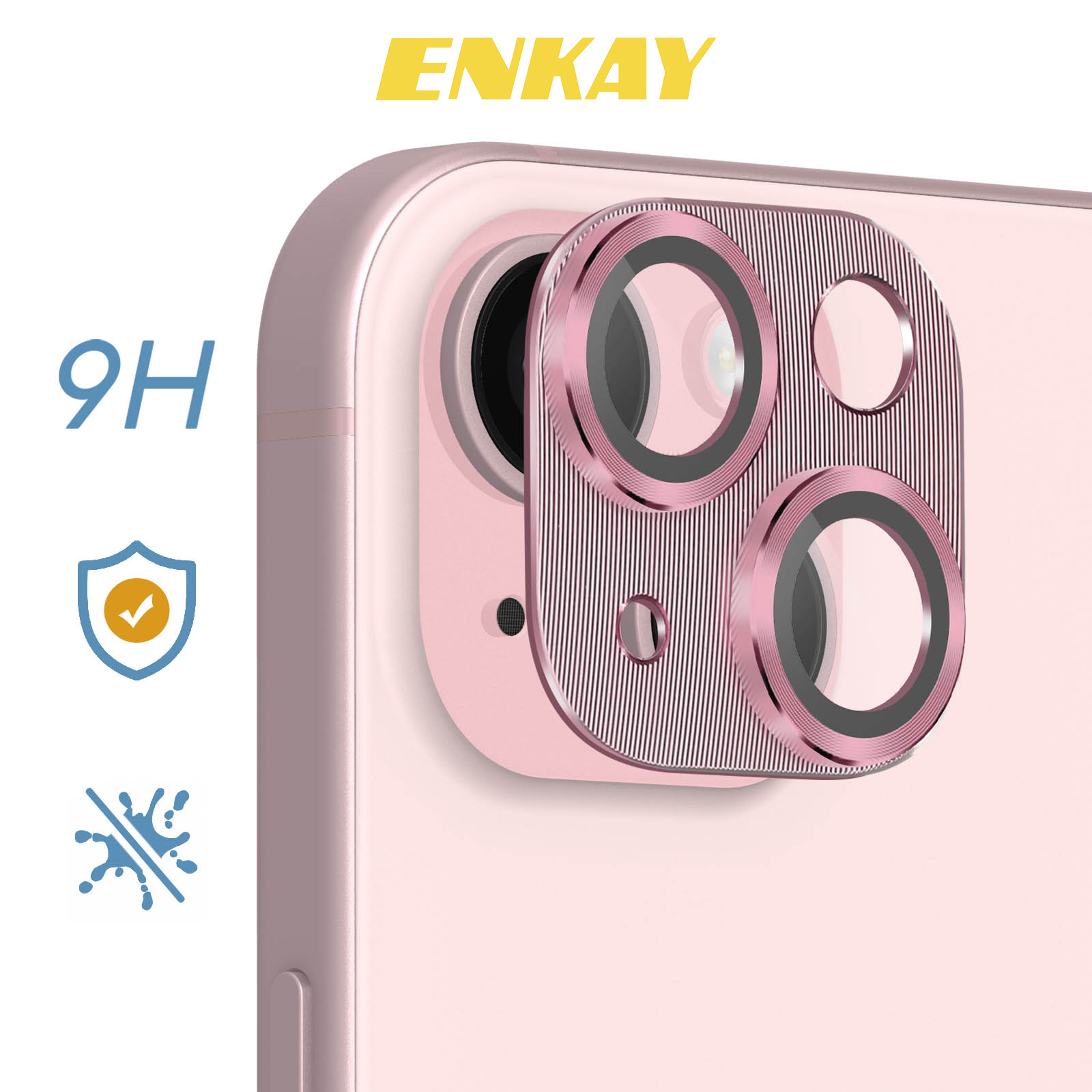 Verre Trempé Caméra pour iPhone 15 et 15 Plus, Enkay - Rose - Français