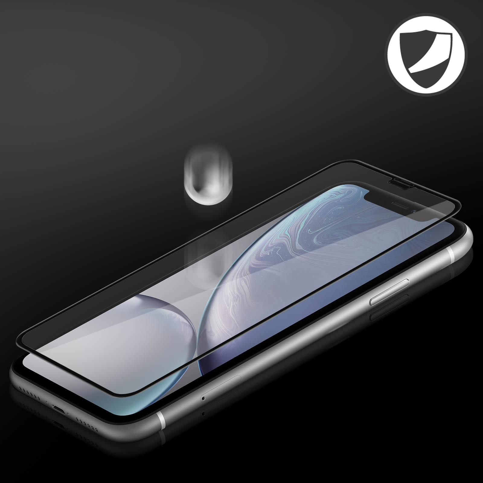 Protection écran biseauté en Verre trempé, Anti-rayure et Full cover -  Transparent contour Noir p. Apple iPhone XR - Français