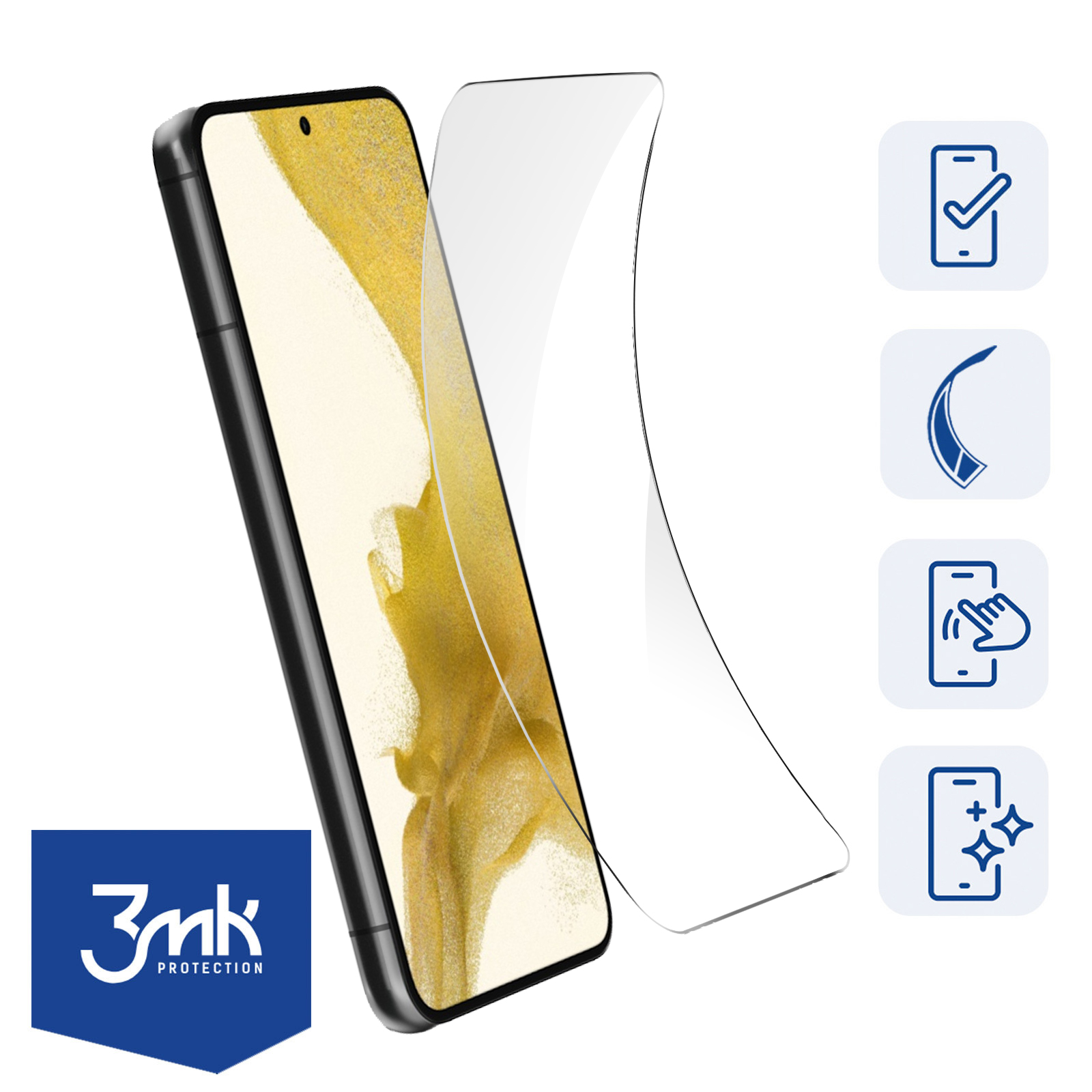 Verre Trempé Samsung Galaxy S22 Plus, Résistant avec Coins Renforcés et  Contour Noir, Série HardGlass Max - 3mk - Français