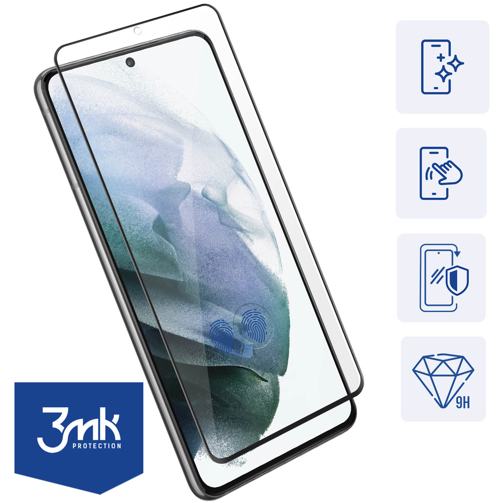 Verre trempé Samsung Galaxy S21 Ultra, Protection Ecran Intégral 9H,  compatible Ultrasonique, 3mk Hardglass Max Fingerprint - Noir - Français