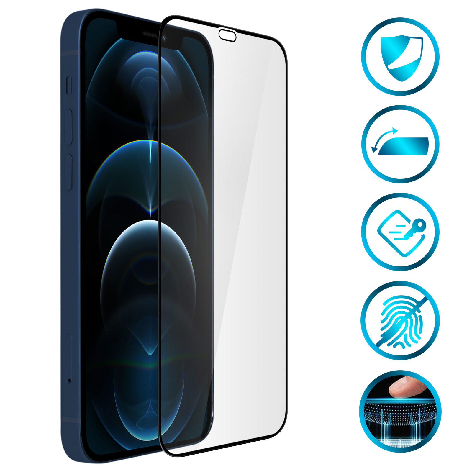 Contact Protector de Pantalla Cristal Templado para iPhone 12 Pro Max Borde  Negro