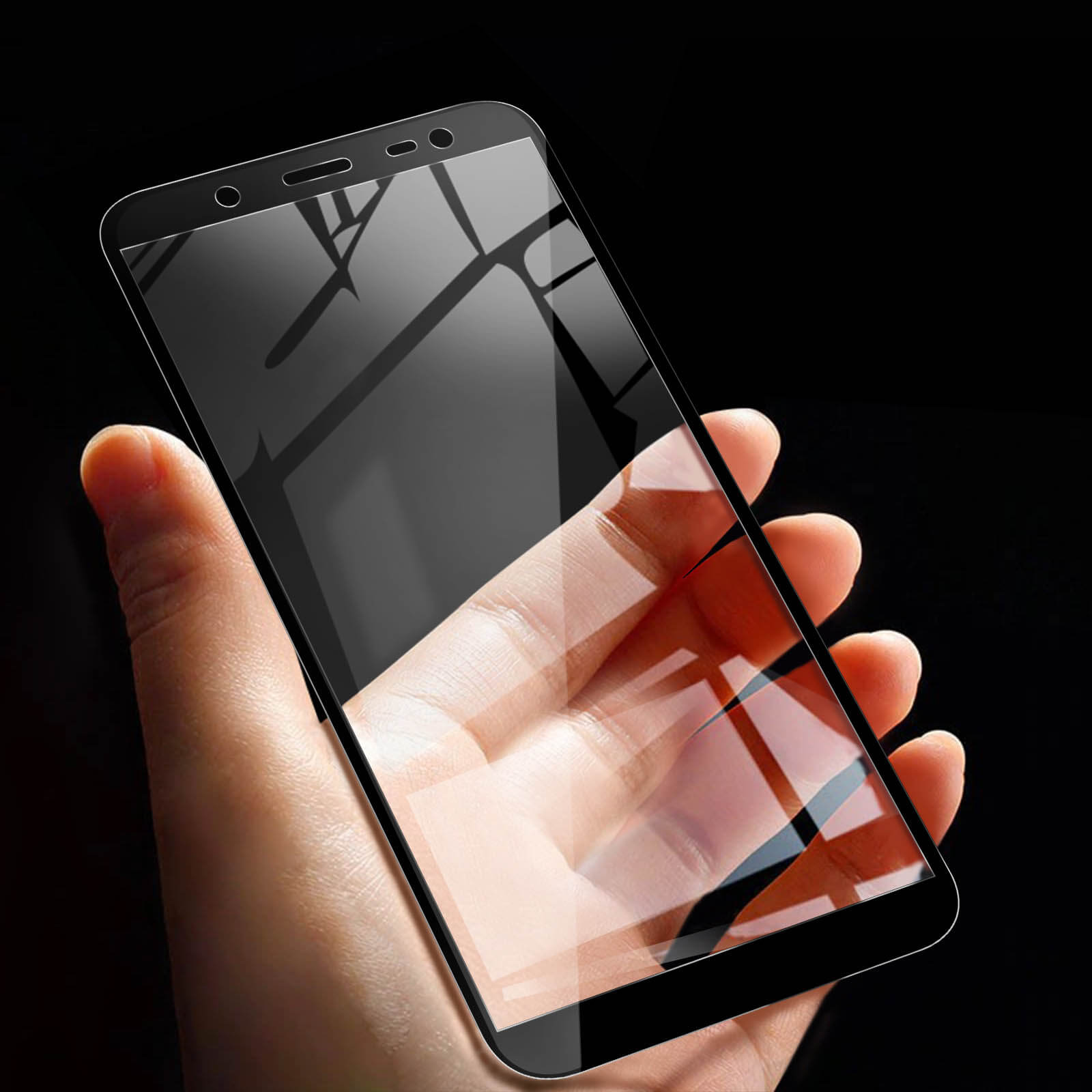 Protecteur d'écran en verre trempé Avizar bords biseautés noirs pour  Samsung Galaxy J6 Plus